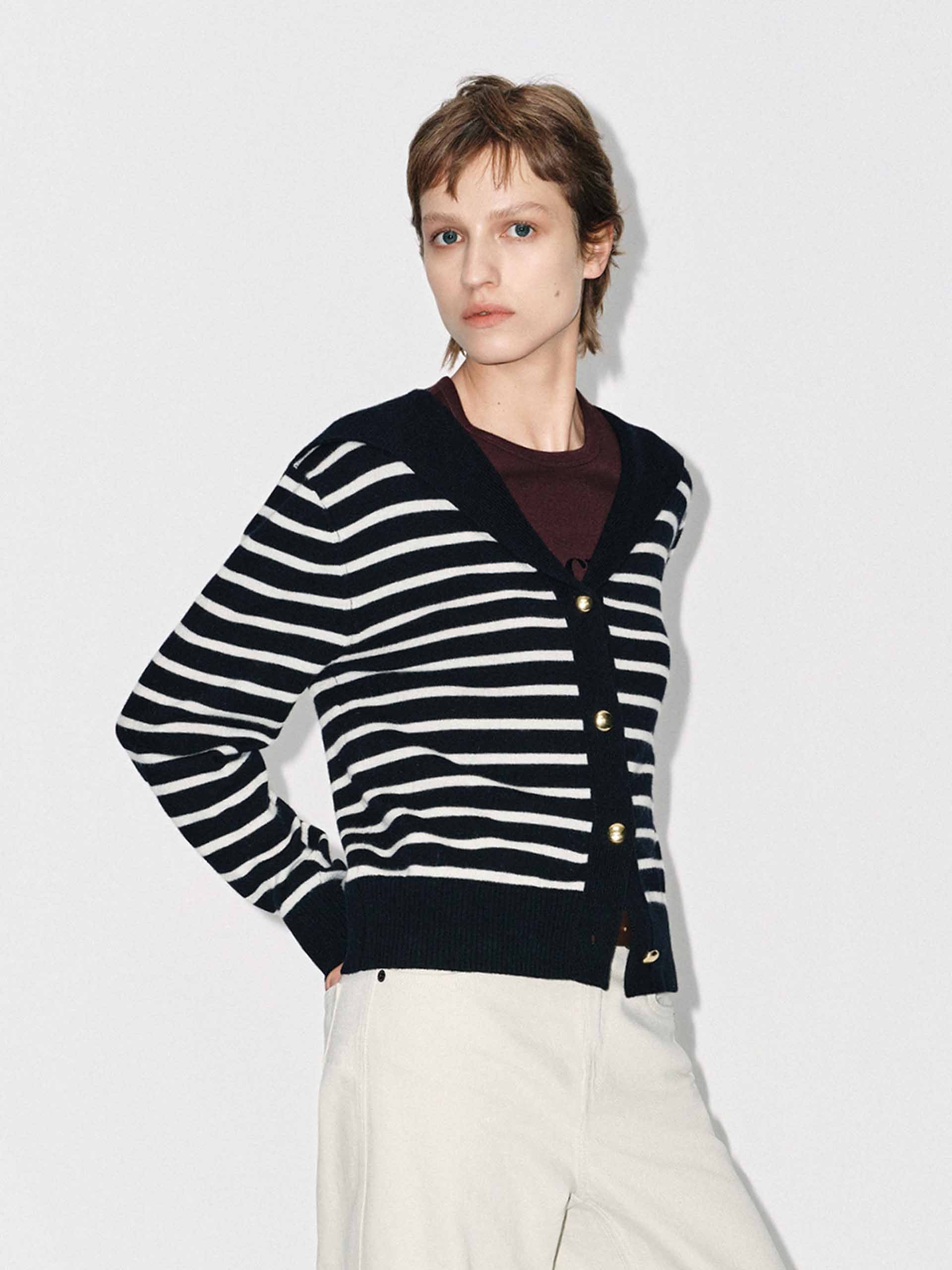 Wool Blend Striped Cardigan