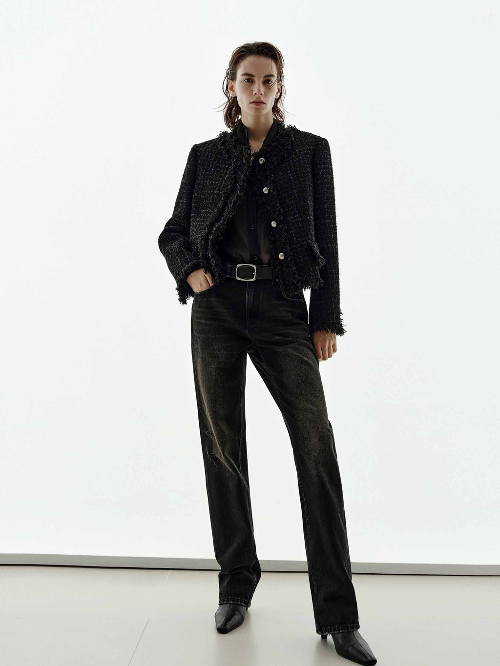 Raw Trim Cropped Tweed Coat