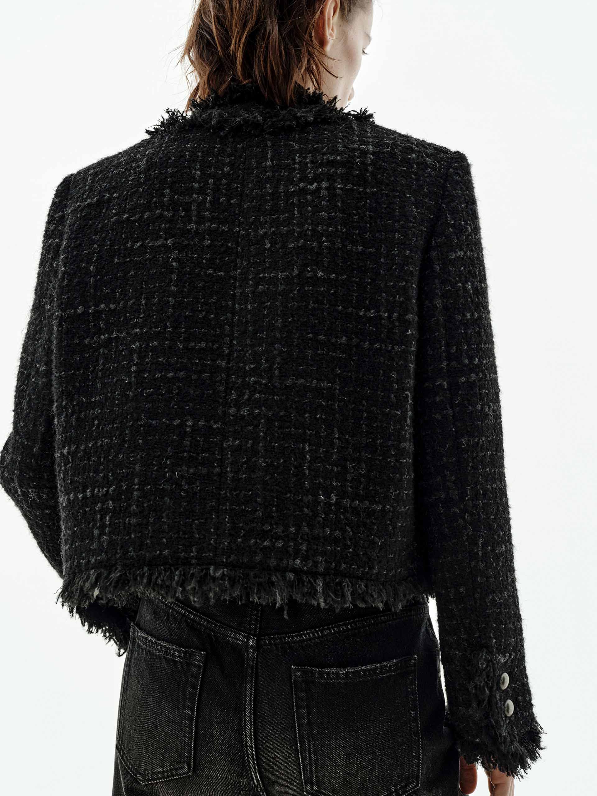 Raw Trim Cropped Tweed Coat
