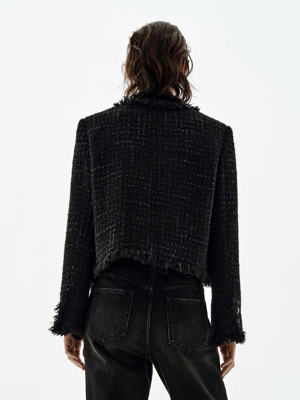 Raw Trim Cropped Tweed Coat