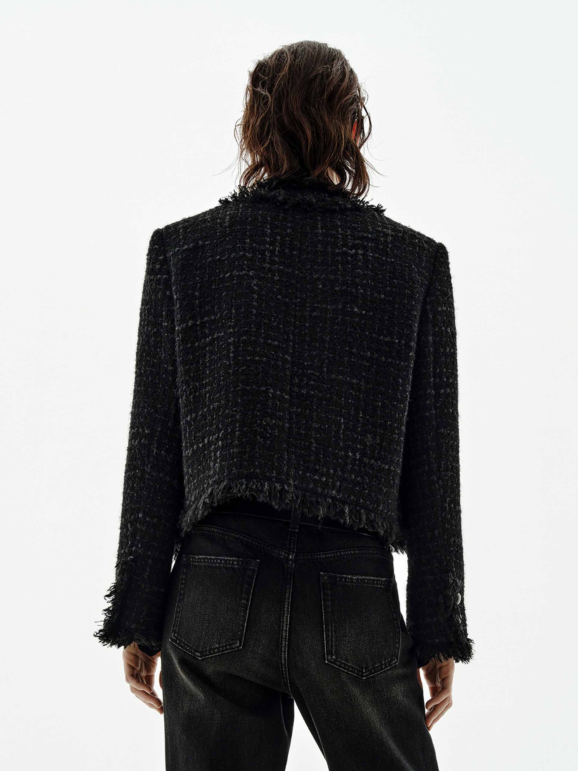 Raw Trim Cropped Tweed Coat