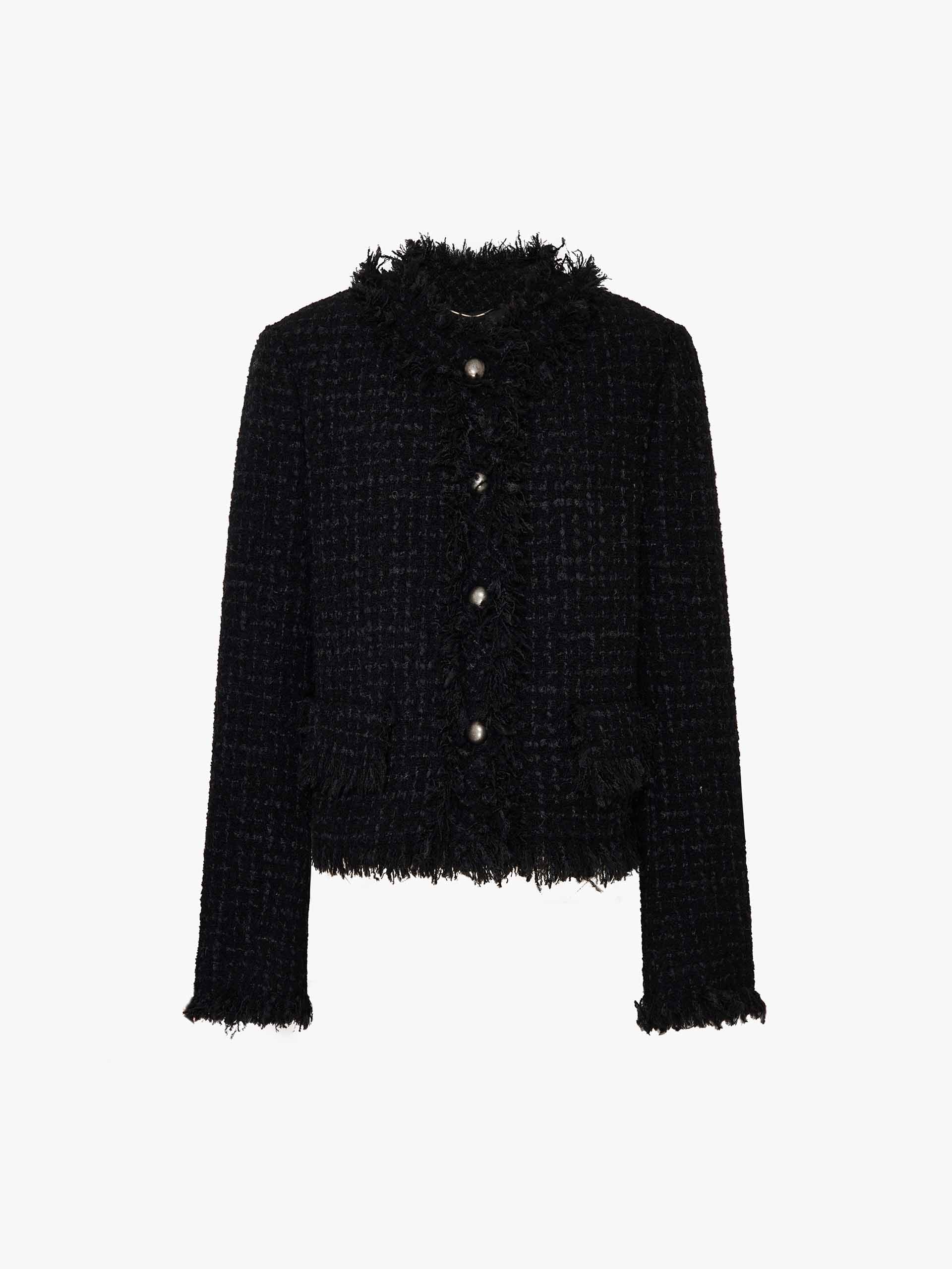 Raw Trim Cropped Tweed Coat