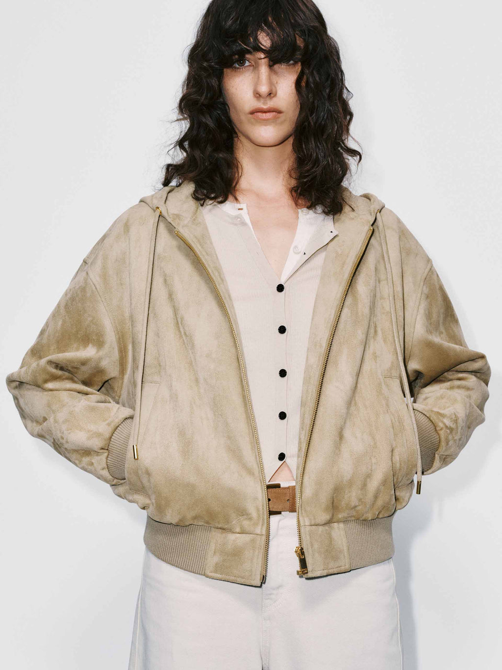 Faux Suede Hooded Coat