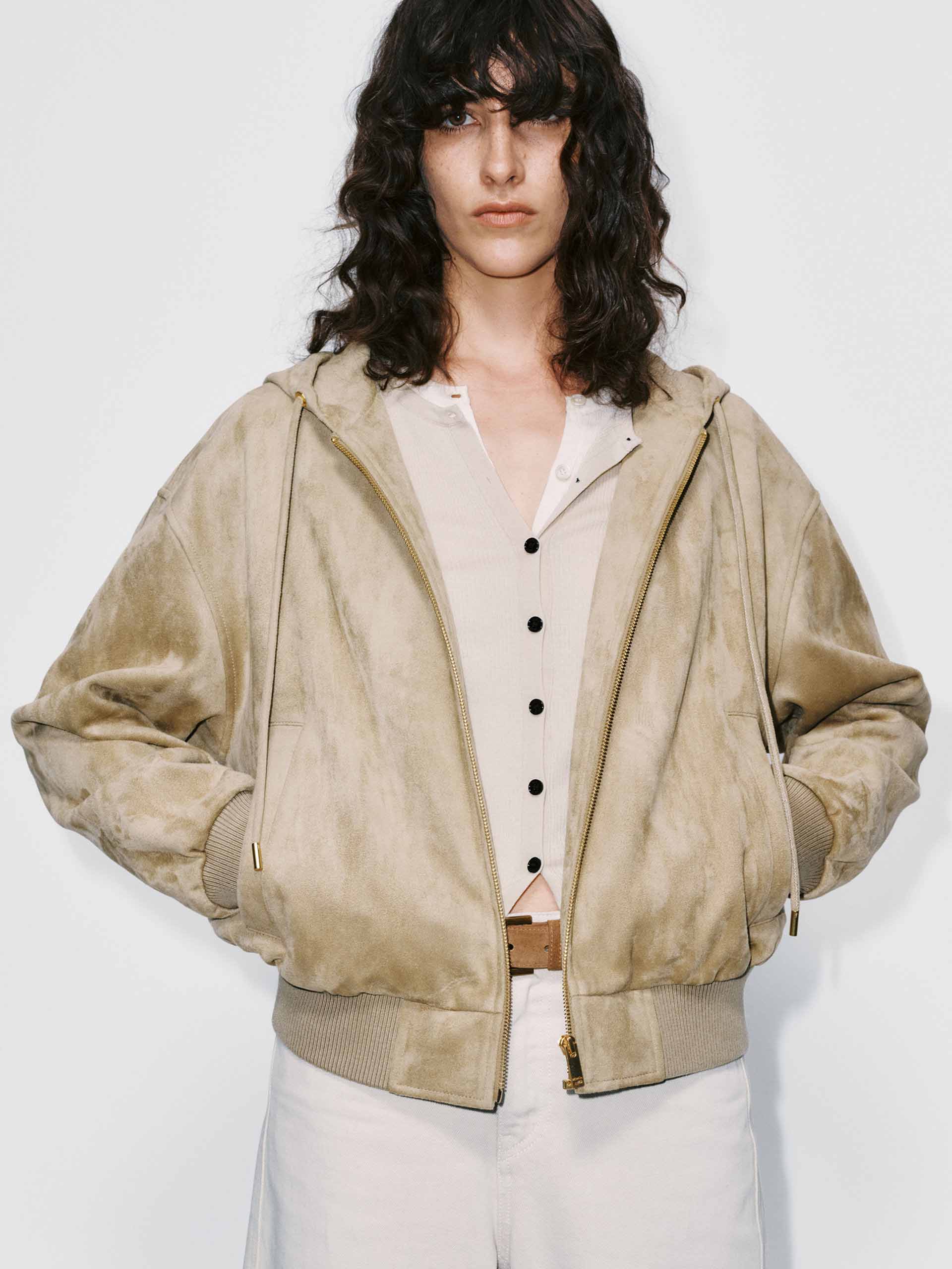 Faux Suede Hooded Coat
