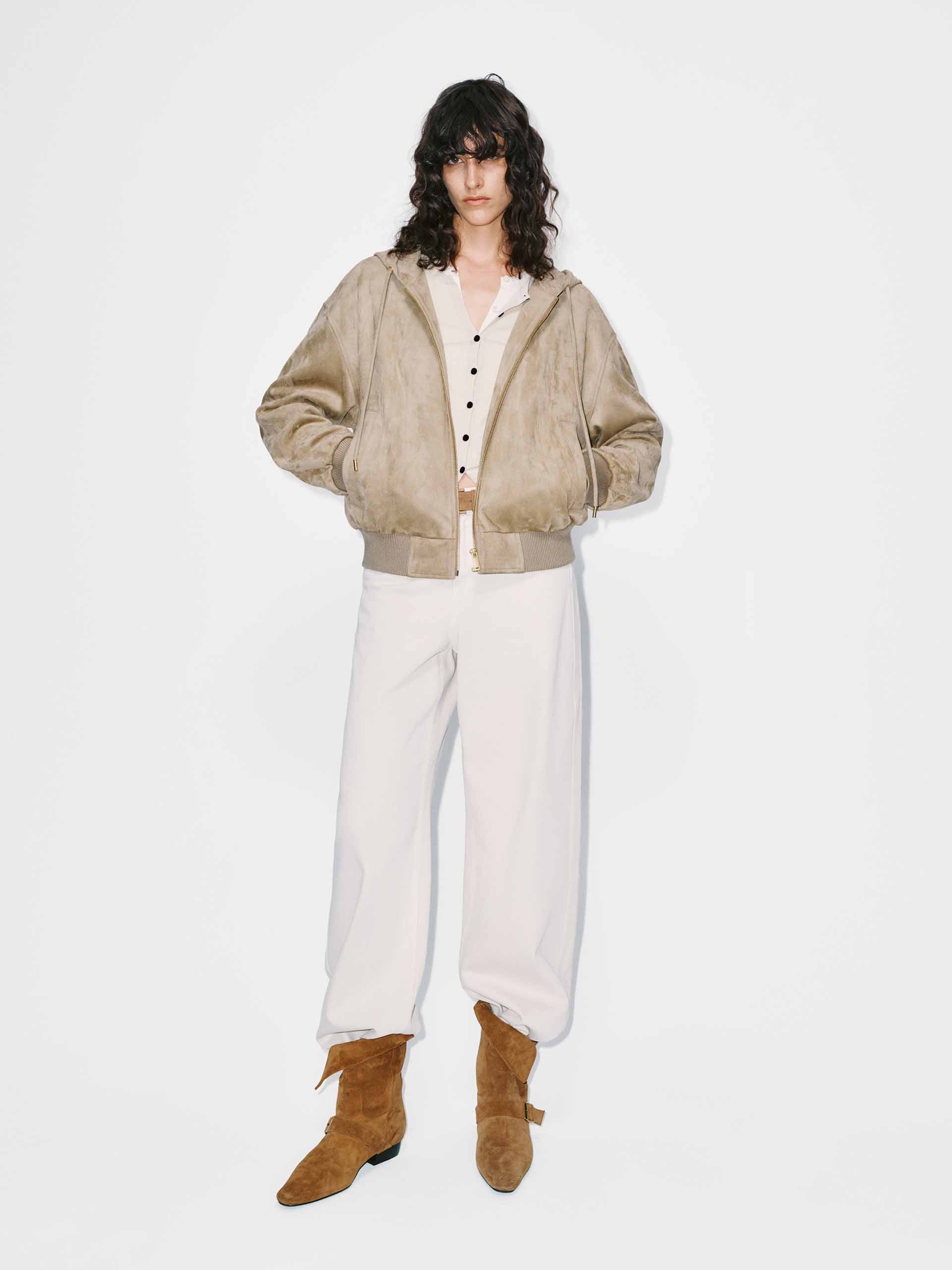 Faux Suede Hooded Coat