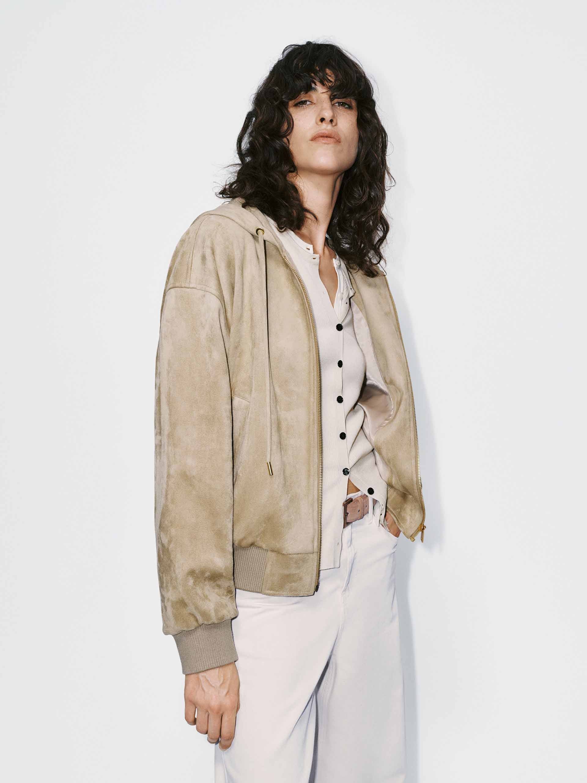 Faux Suede Hooded Coat