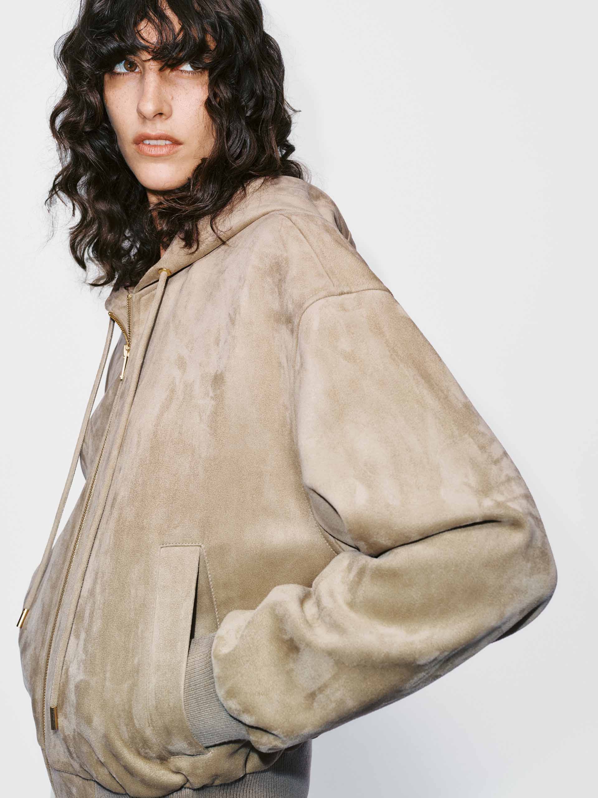 Faux Suede Hooded Coat