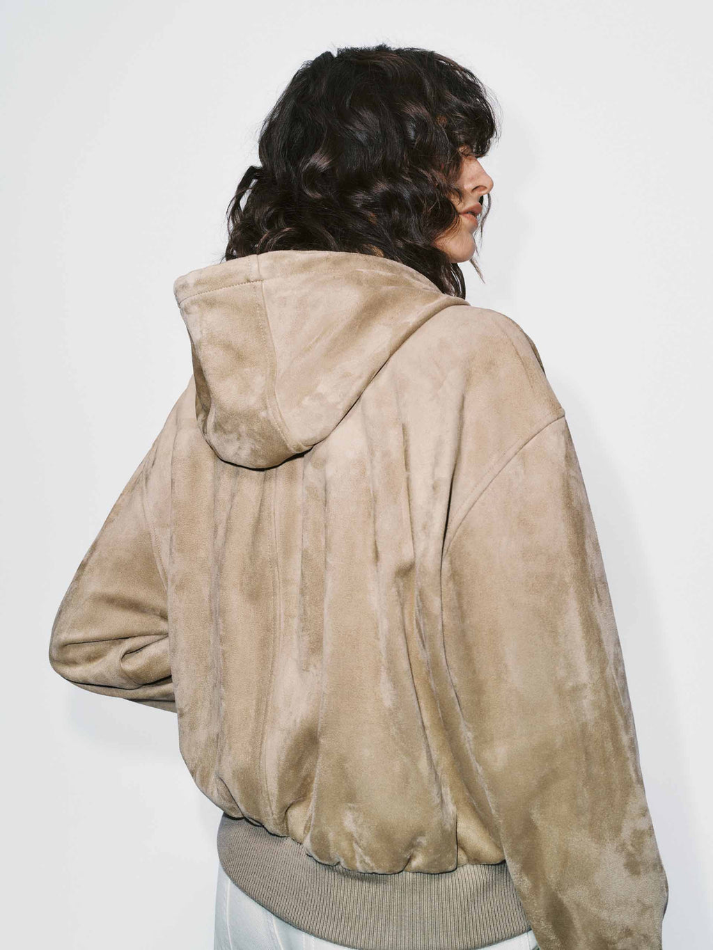 Faux Suede Hooded Coat
