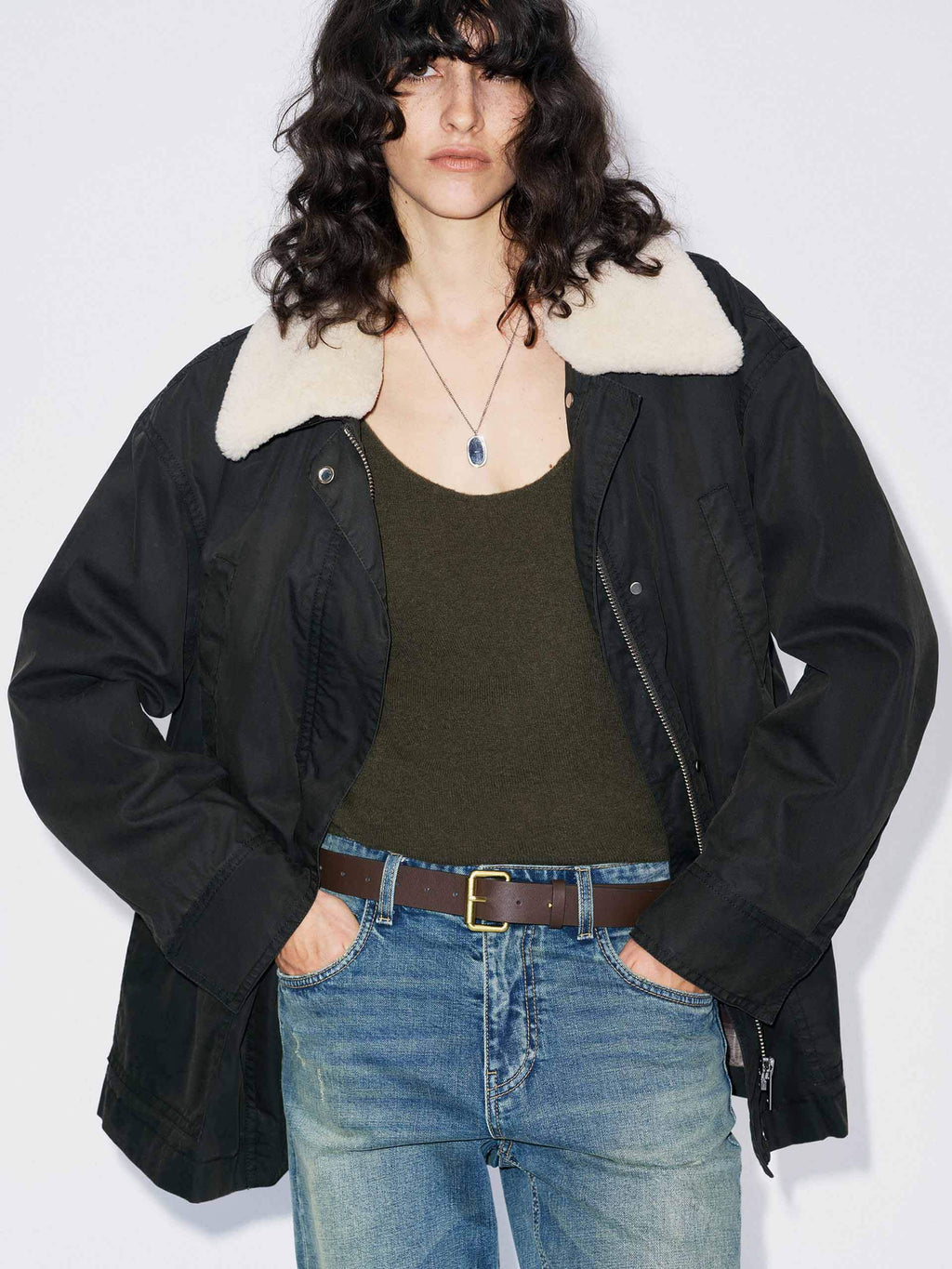 Cotton Blend Fur Collar Coat