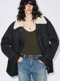Cotton Blend Fur Collar Coat