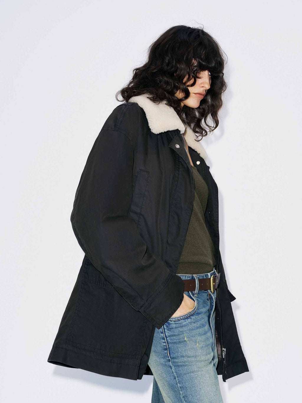 Cotton Blend Fur Collar Coat