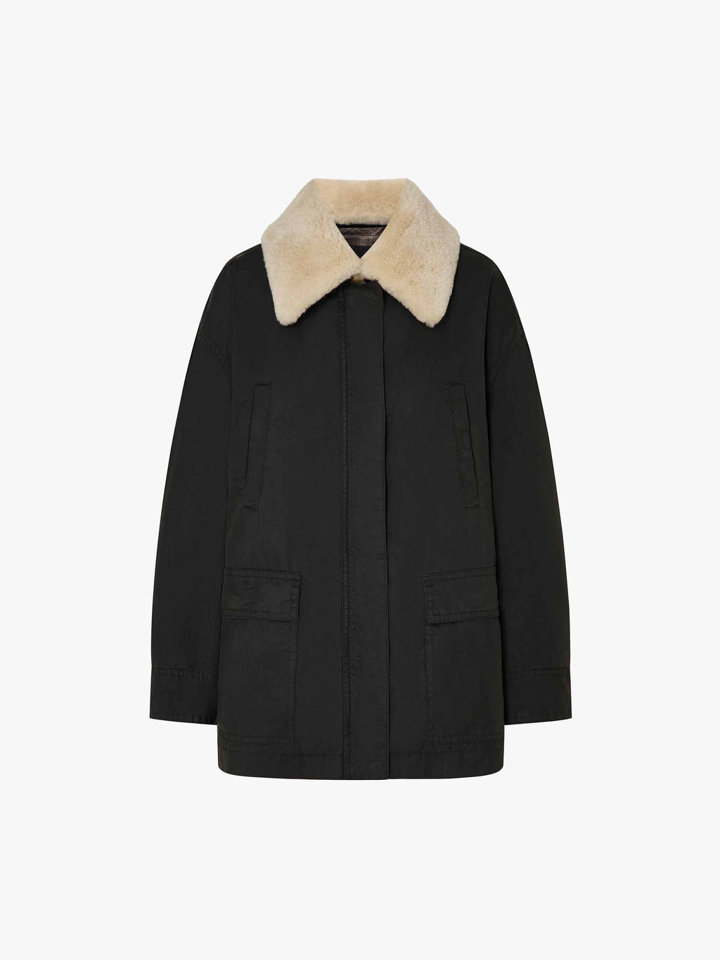 Cotton Blend Fur Collar Coat
