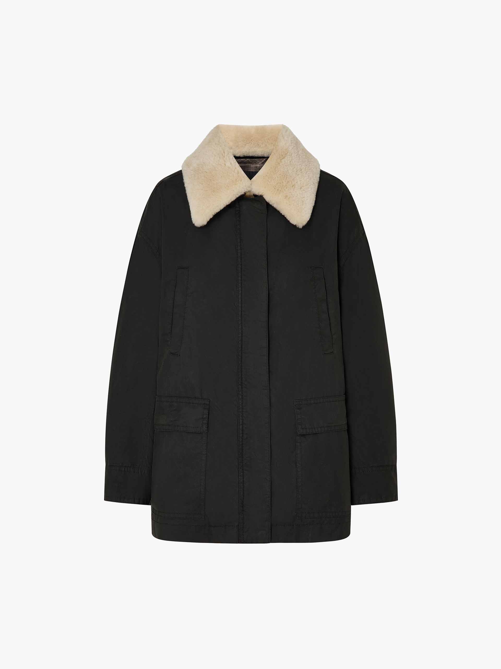 Cotton Blend Fur Collar Coat