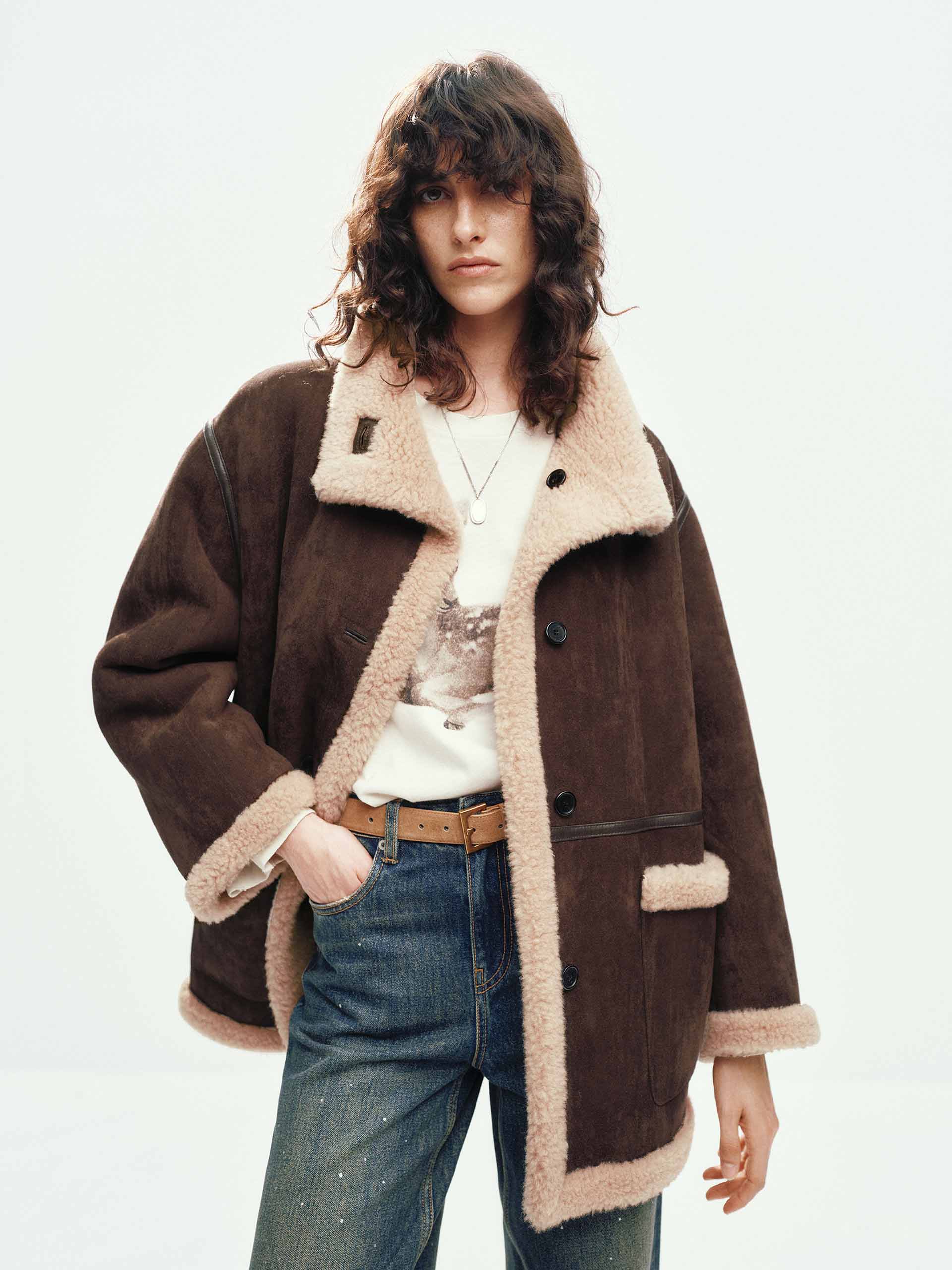 Faux Suede Fur Lining Coat