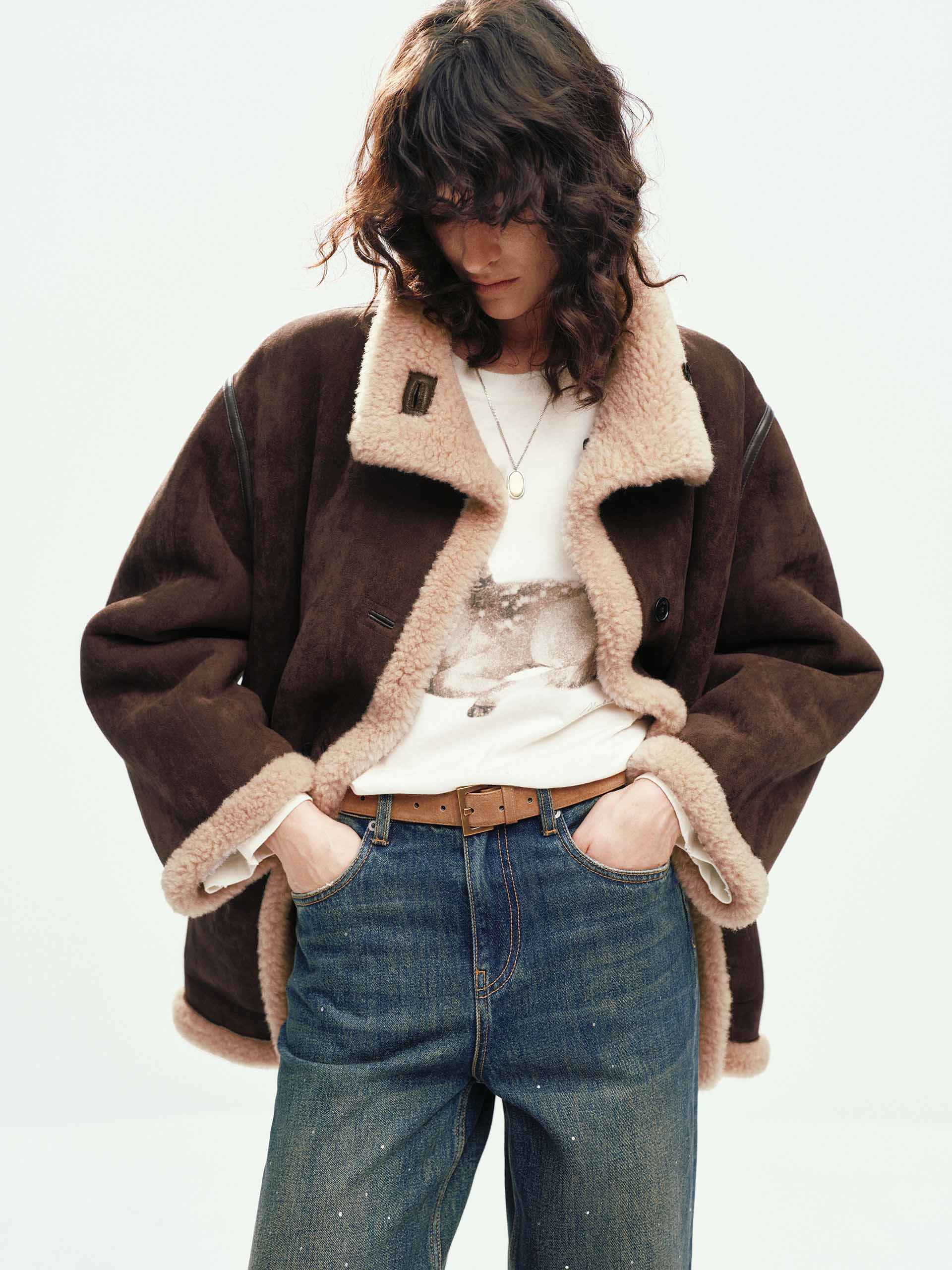 Faux Suede Fur Lining Coat