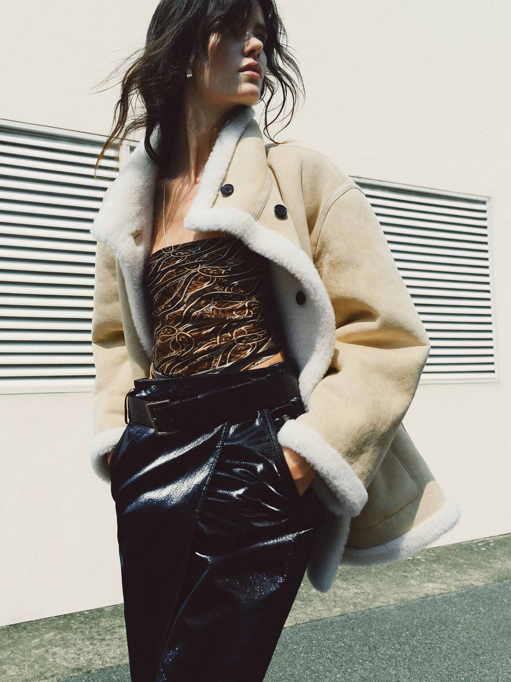 Faux Suede Fur Lining Coat