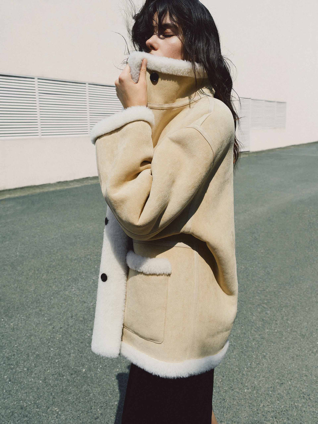 Faux Suede Fur Lining Coat