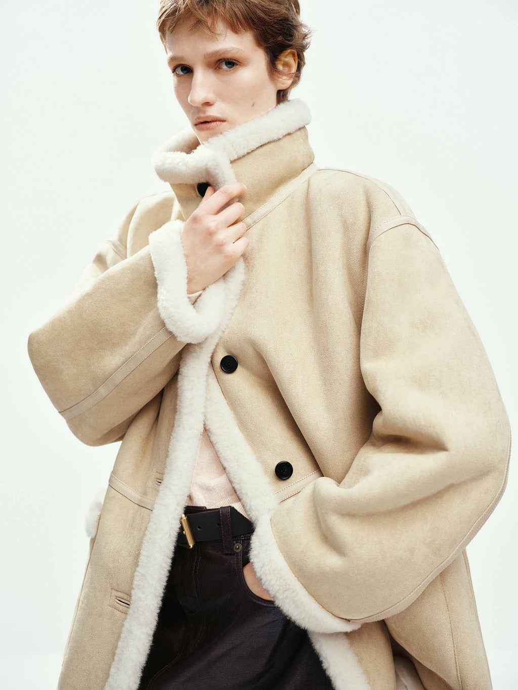 Faux Suede Fur Lining Coat