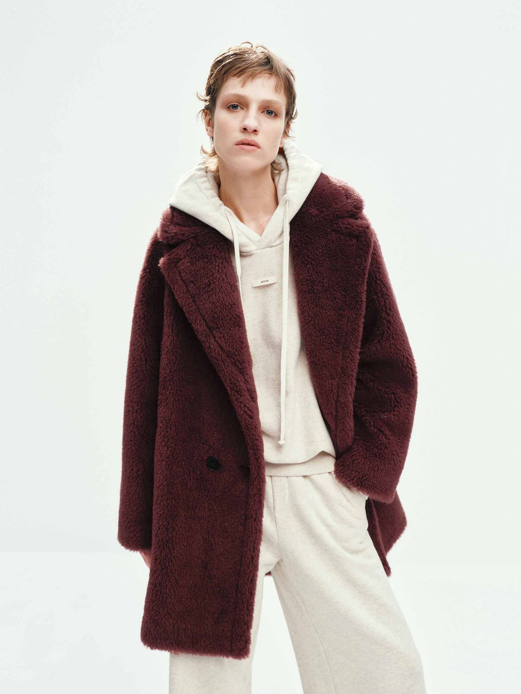 Faux Shearling Lapel Coat