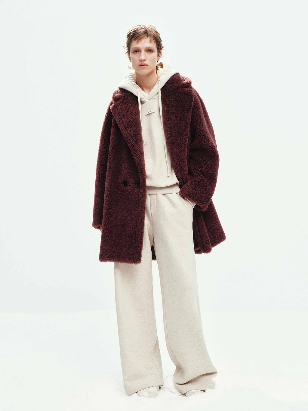 Faux Shearling Lapel Coat