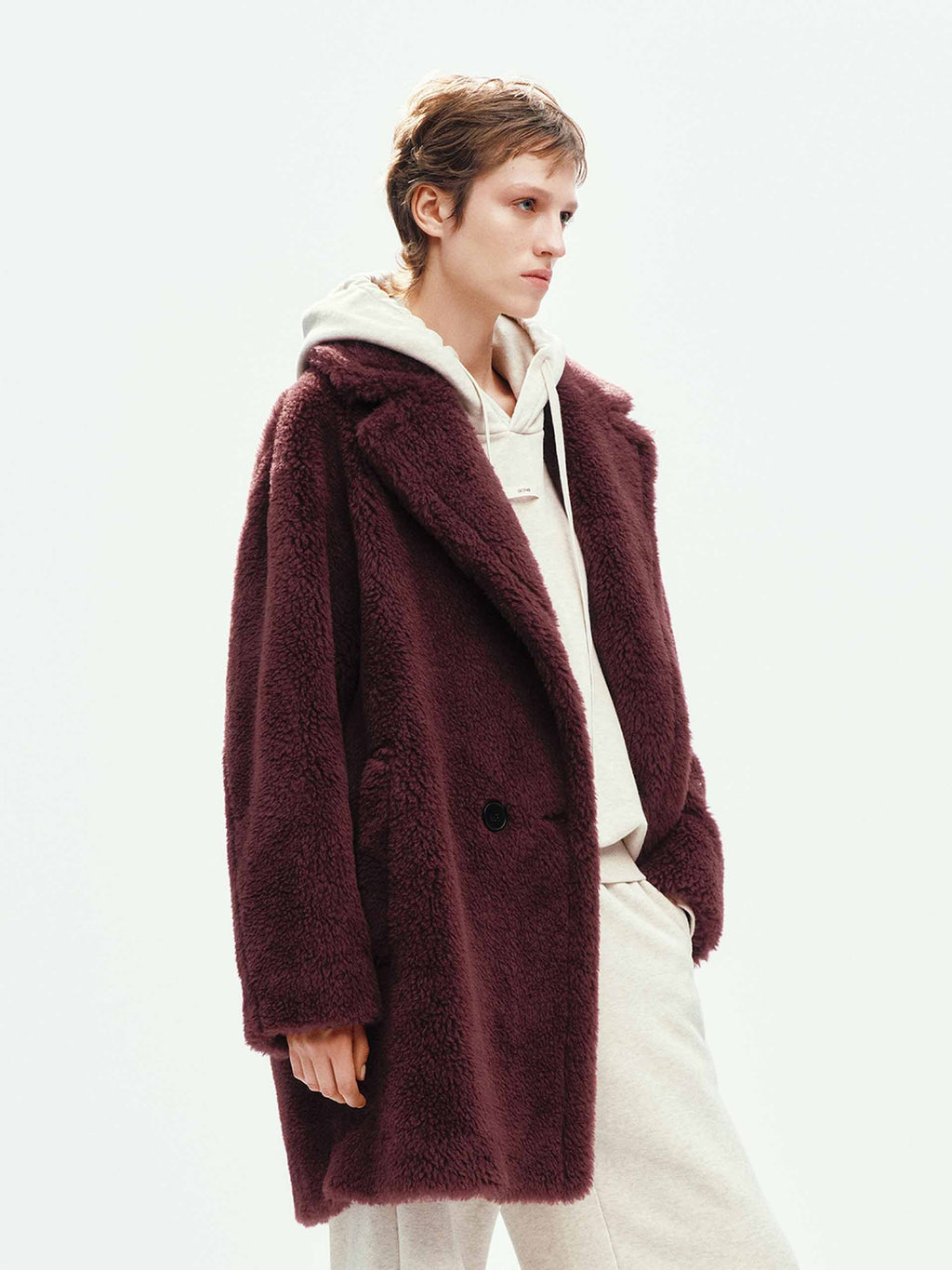 Faux Shearling Lapel Coat