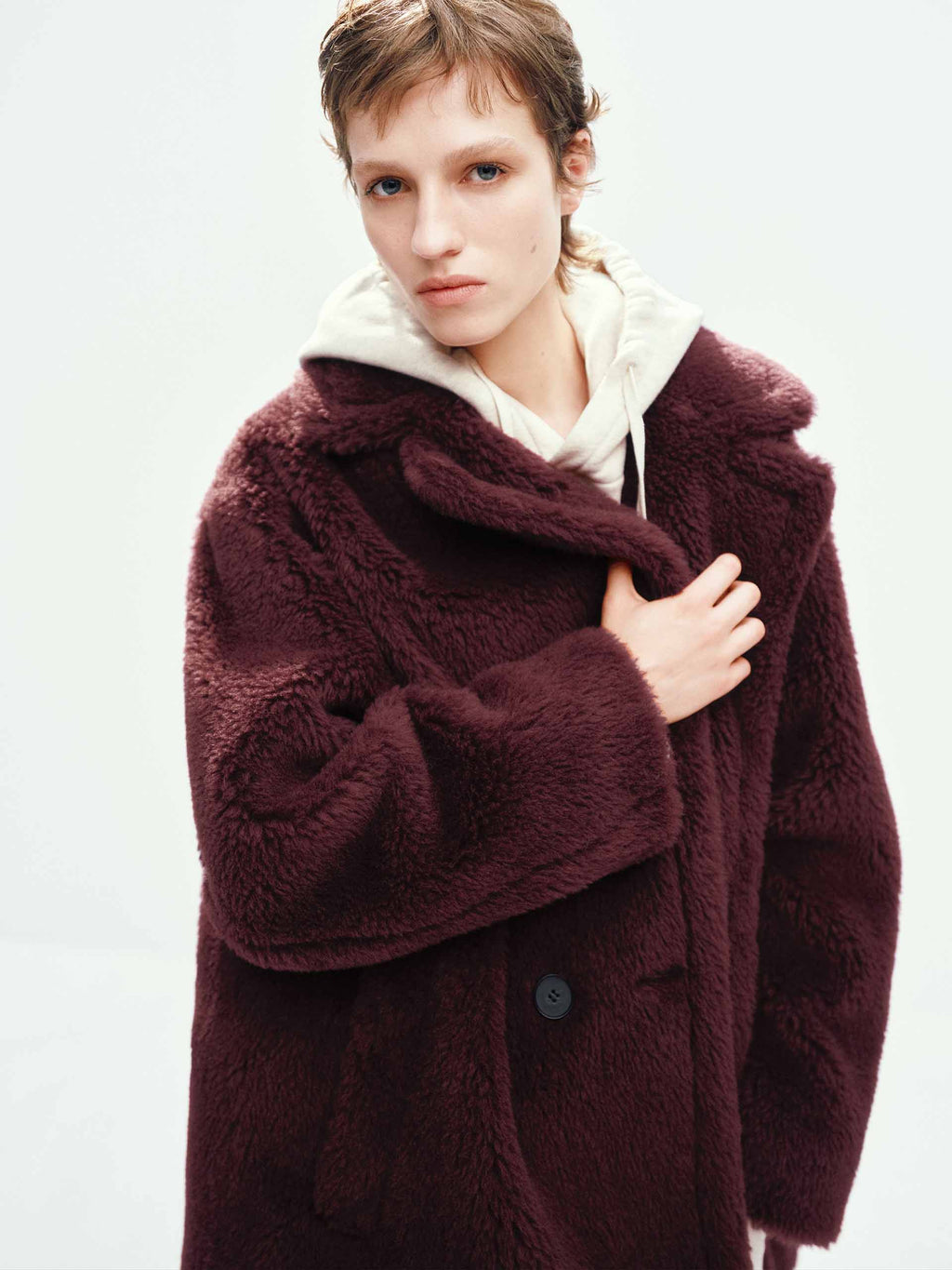 Faux Shearling Lapel Coat