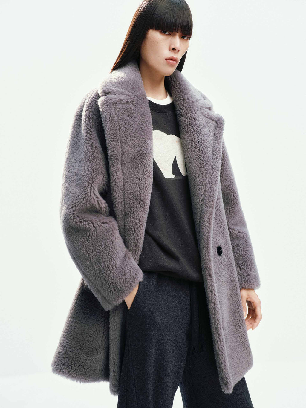 Faux Shearling Lapel Coat