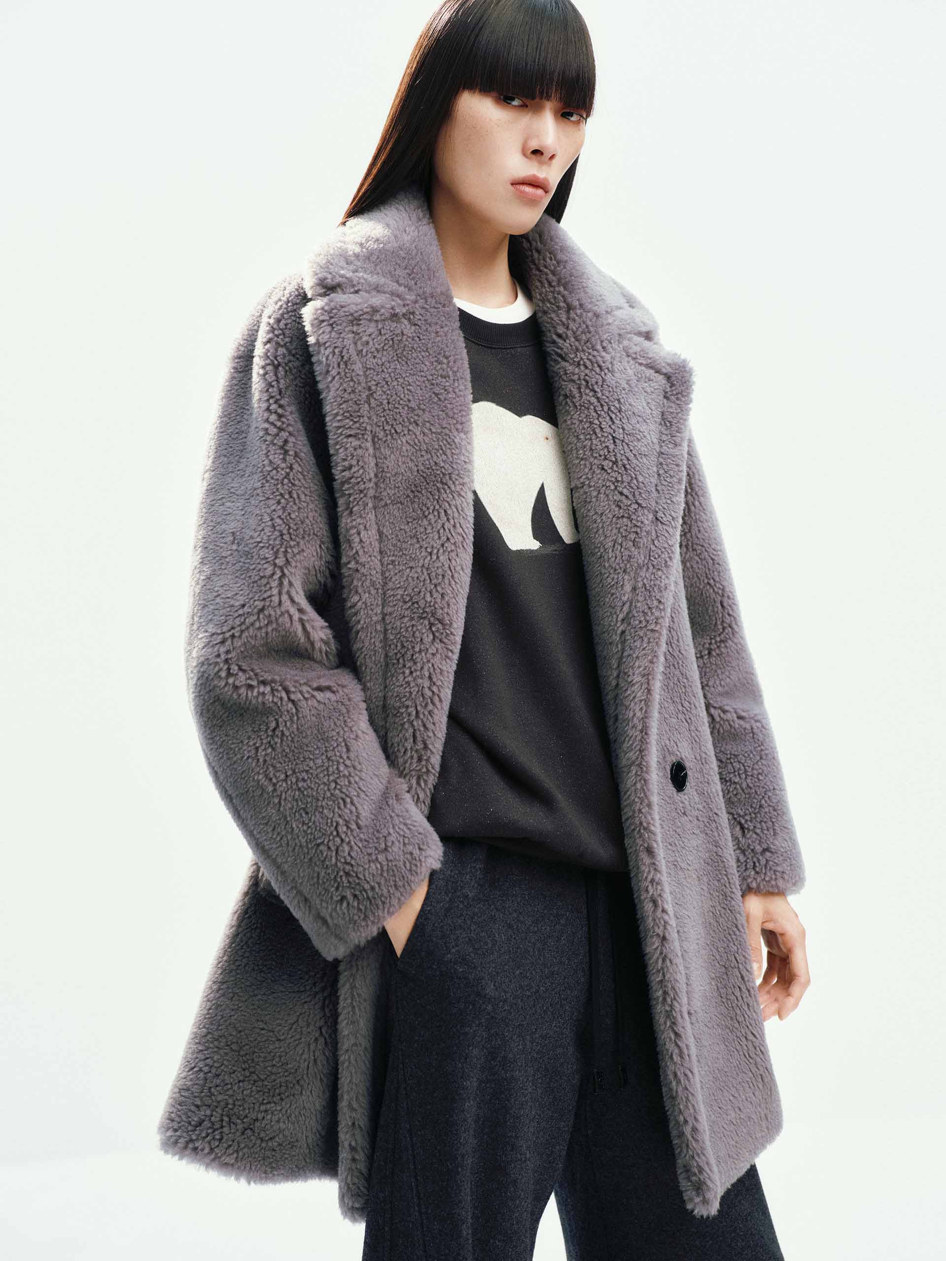 Faux Shearling Lapel Coat