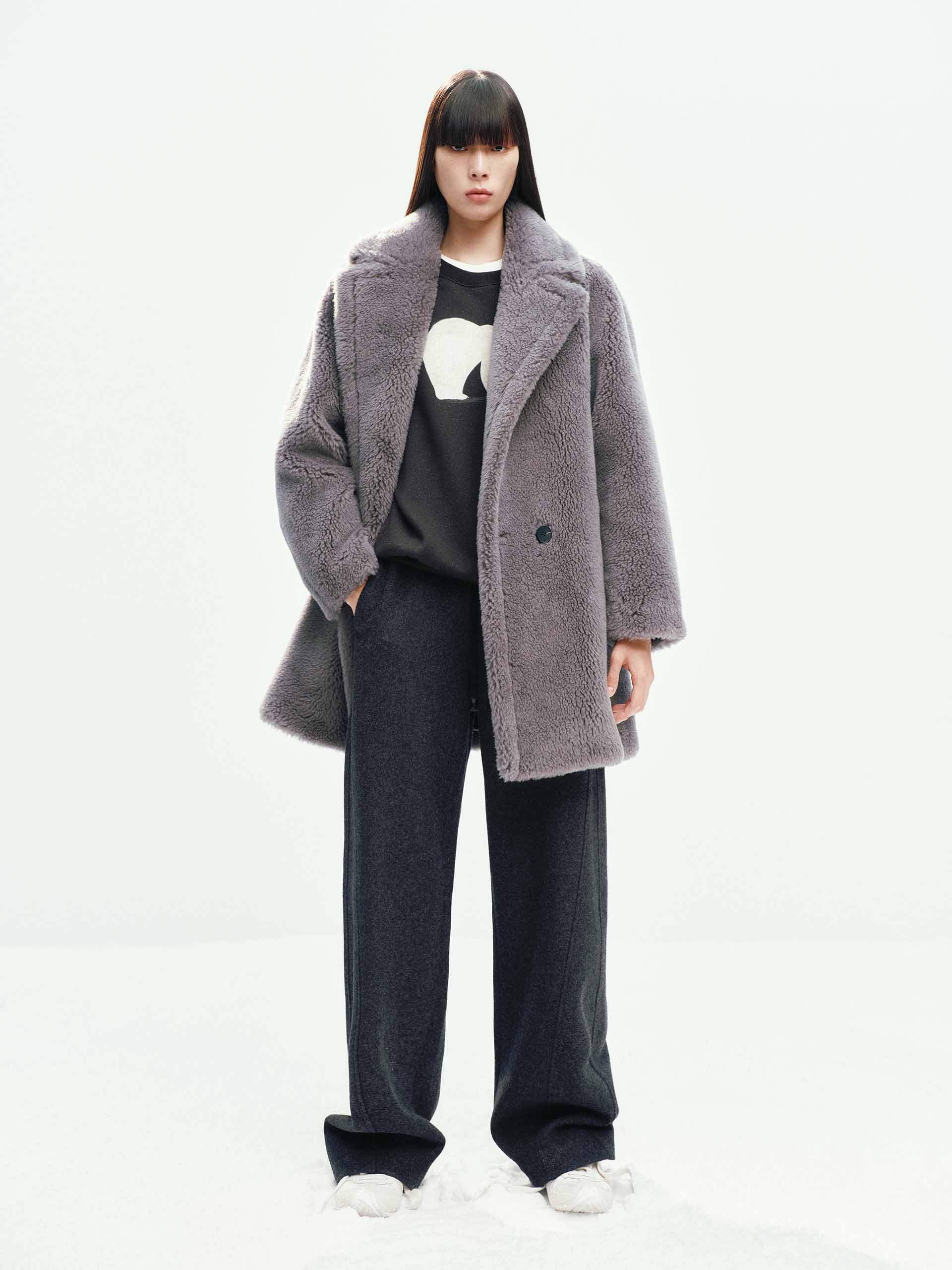 Faux Shearling Lapel Coat