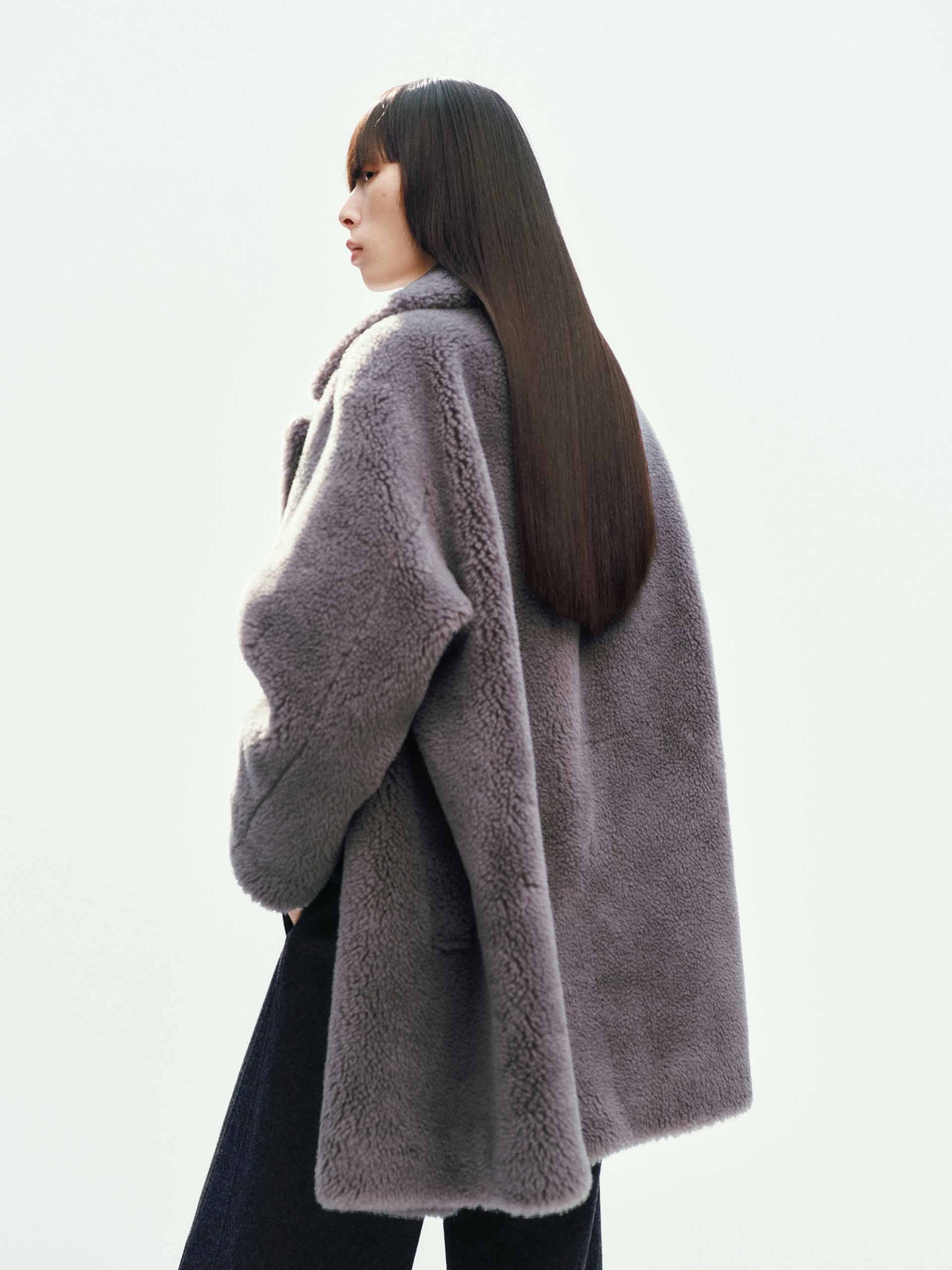 Faux Shearling Lapel Coat
