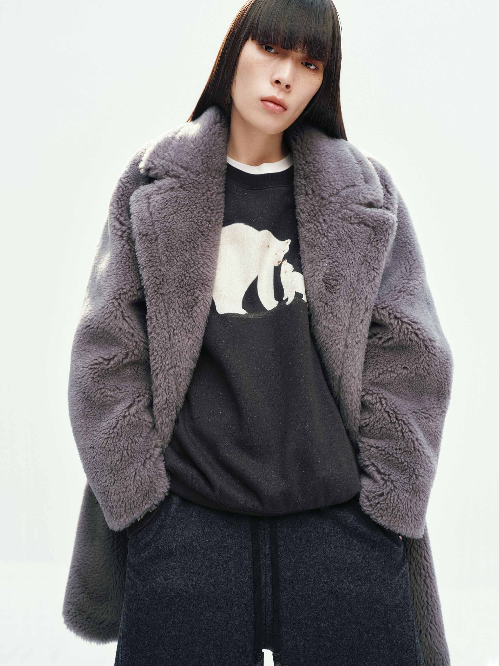 Faux Shearling Lapel Coat