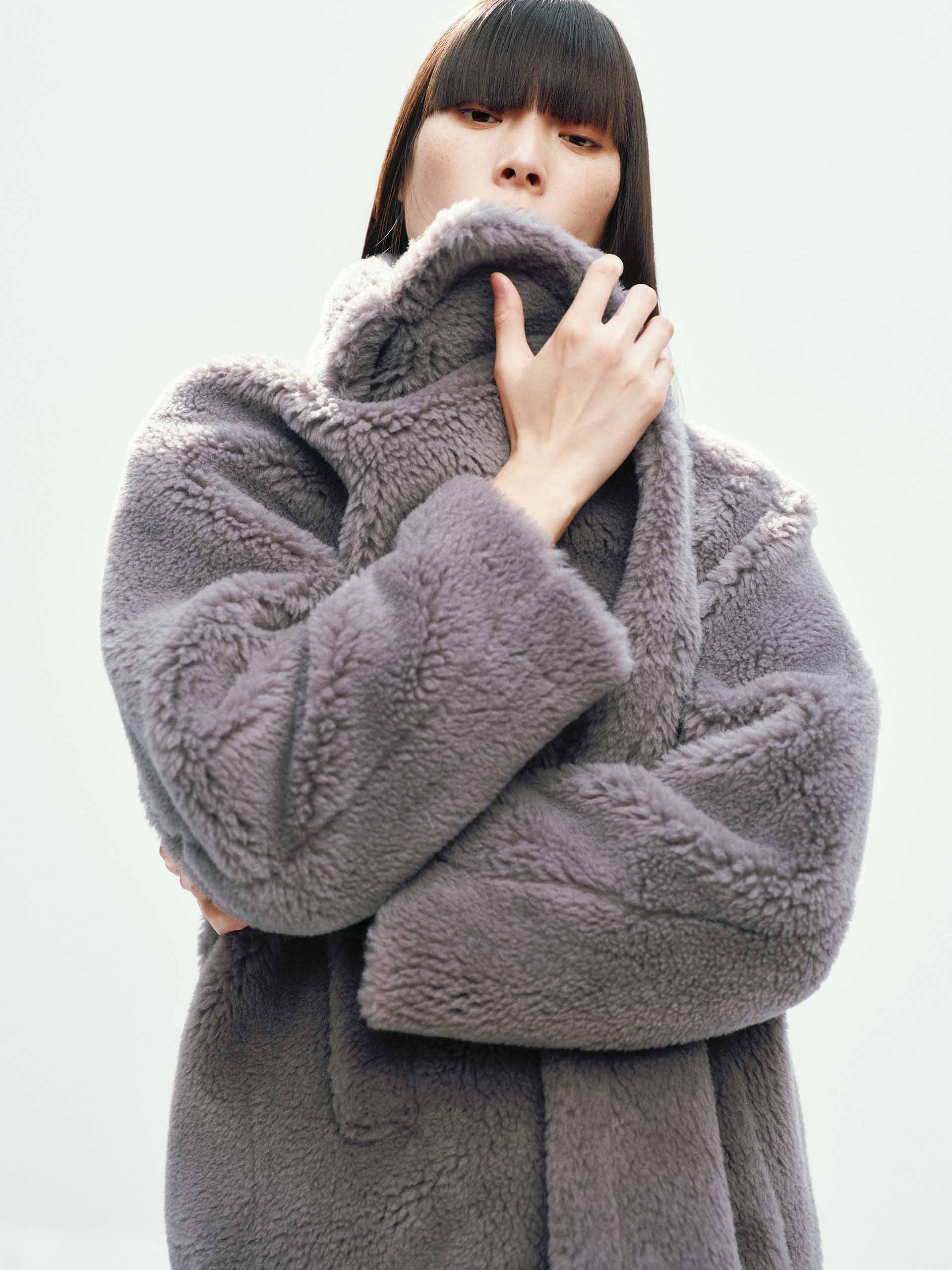 Faux Shearling Lapel Coat