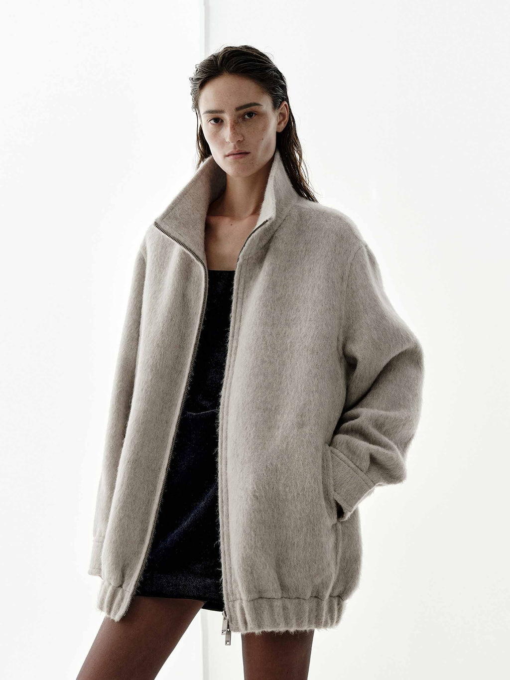 Brushed Two-way Zip Coat