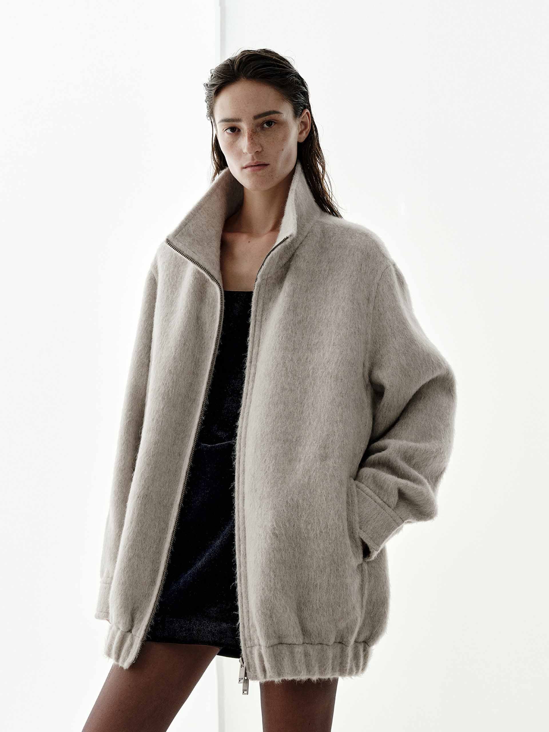 Brushed Two-way Zip Coat