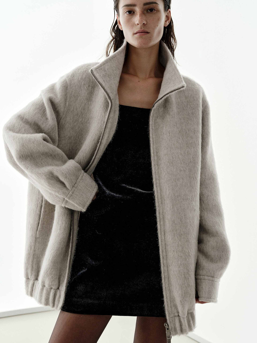 Brushed Two-way Zip Coat