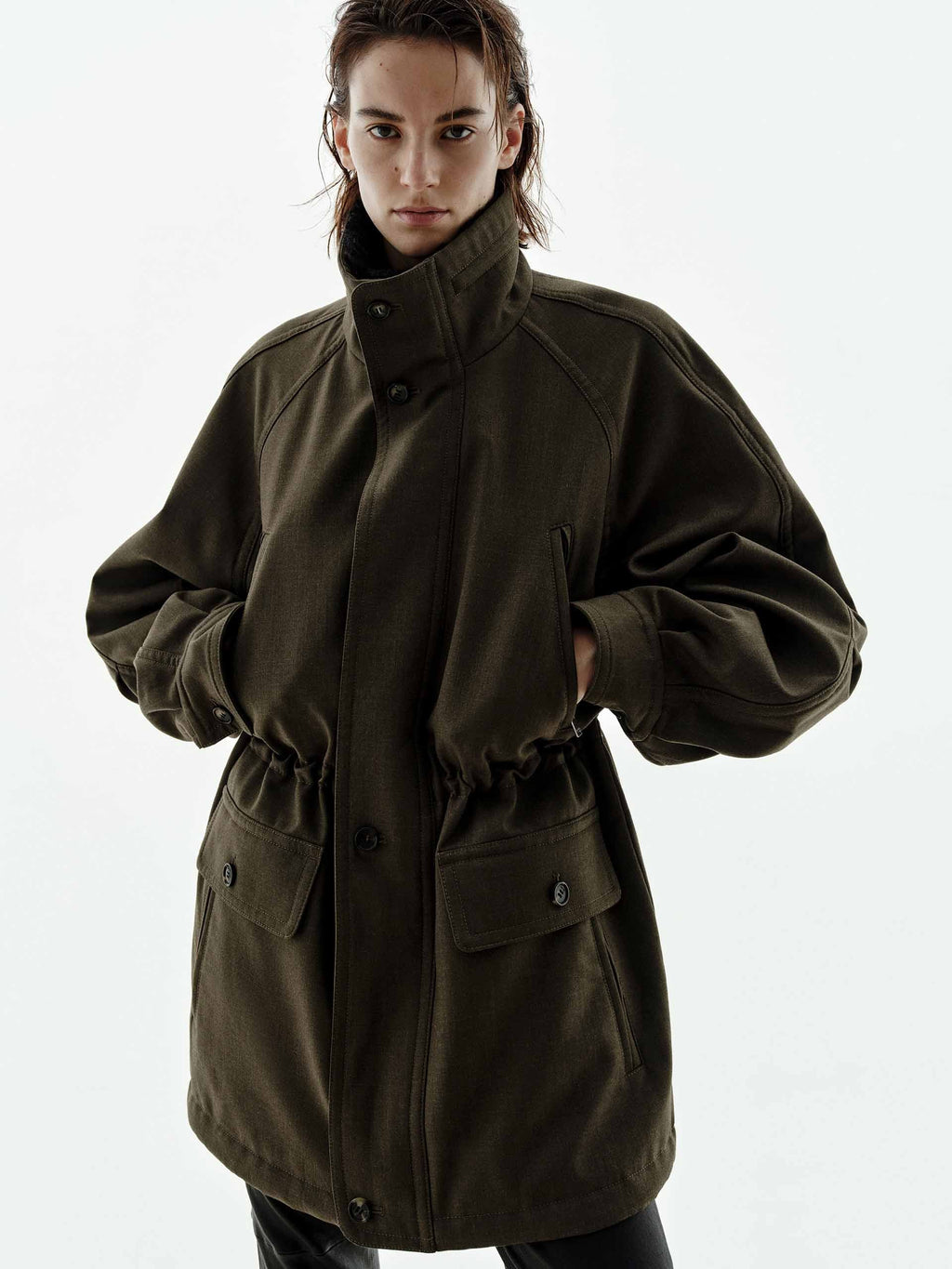 Multi Pockets Drawstring Coat