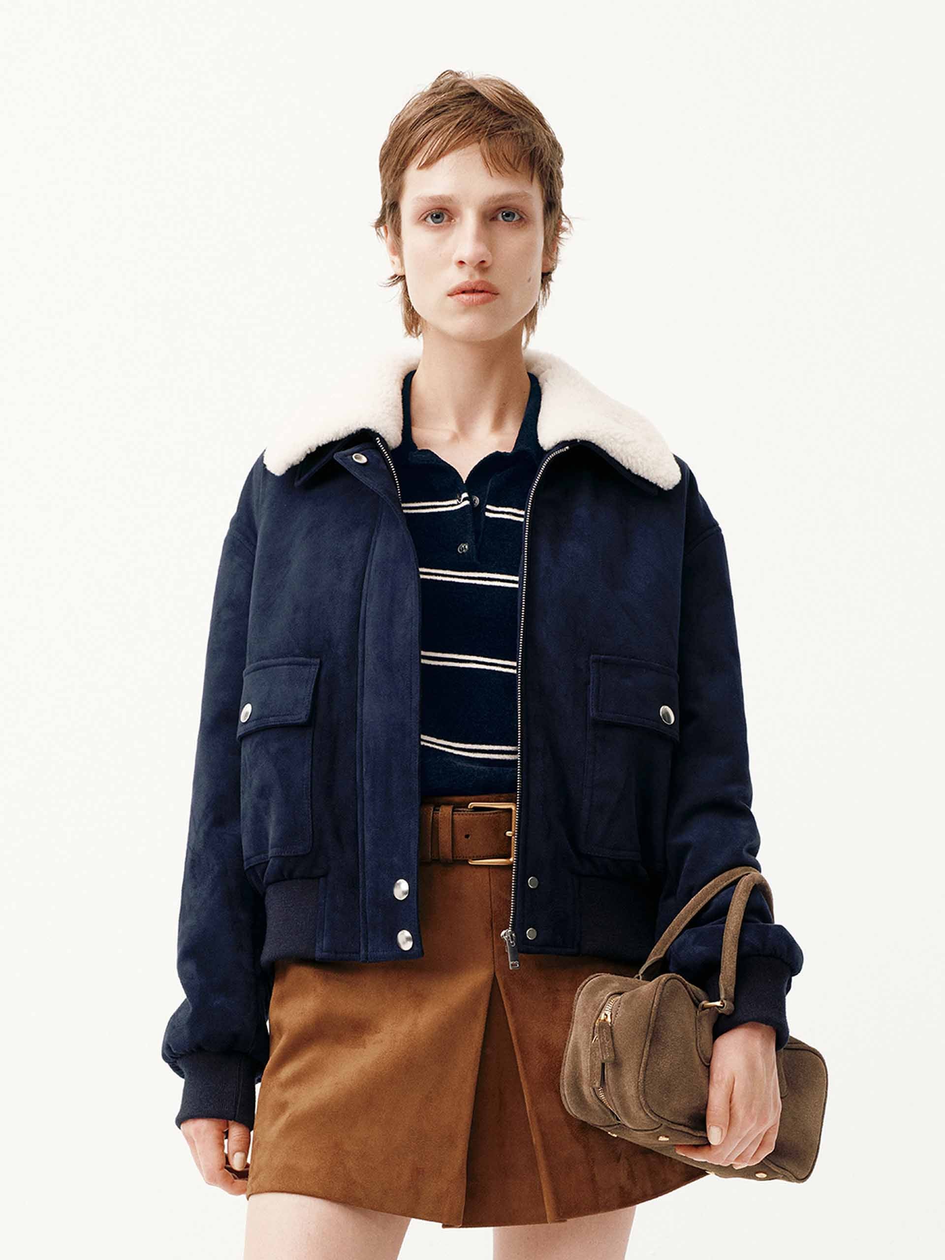 Faux Suede Cropped Coat