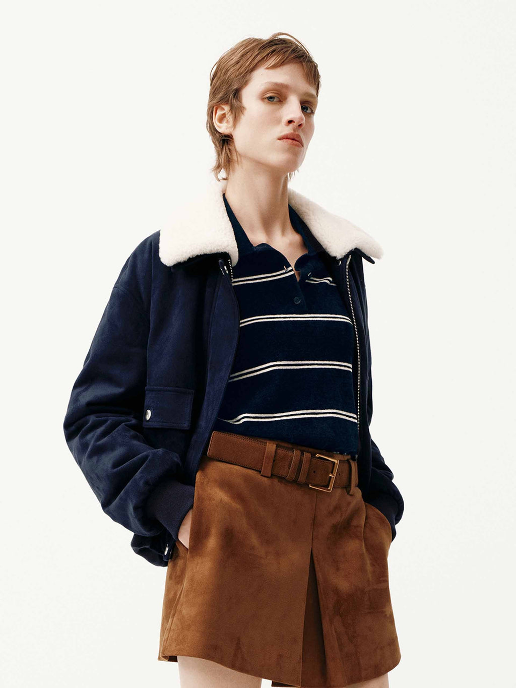 Faux Suede Cropped Coat