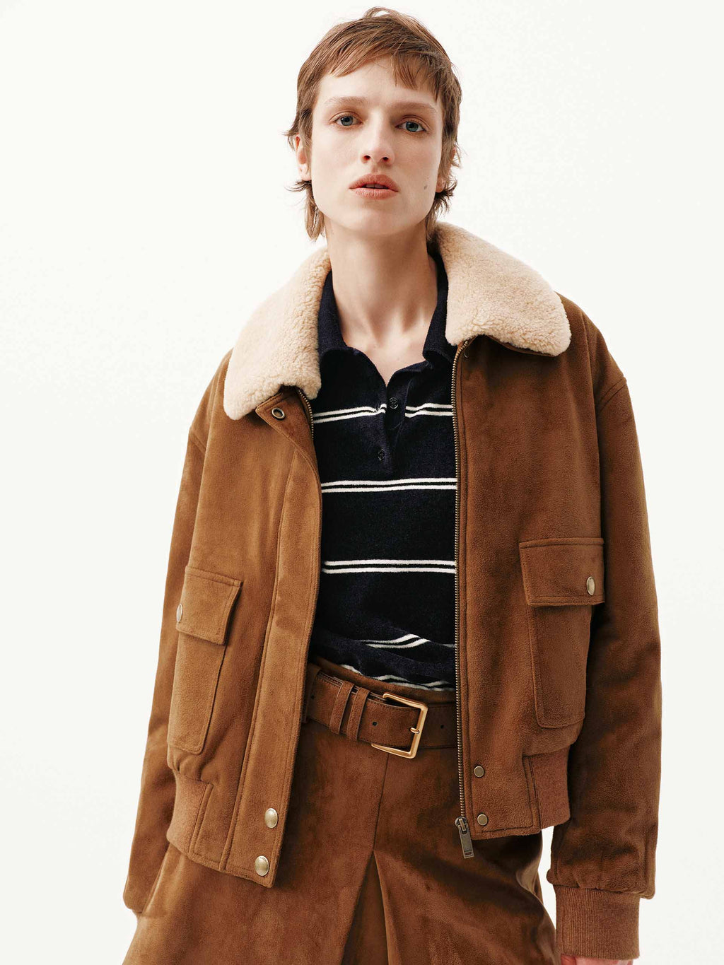 Faux Suede Cropped Coat