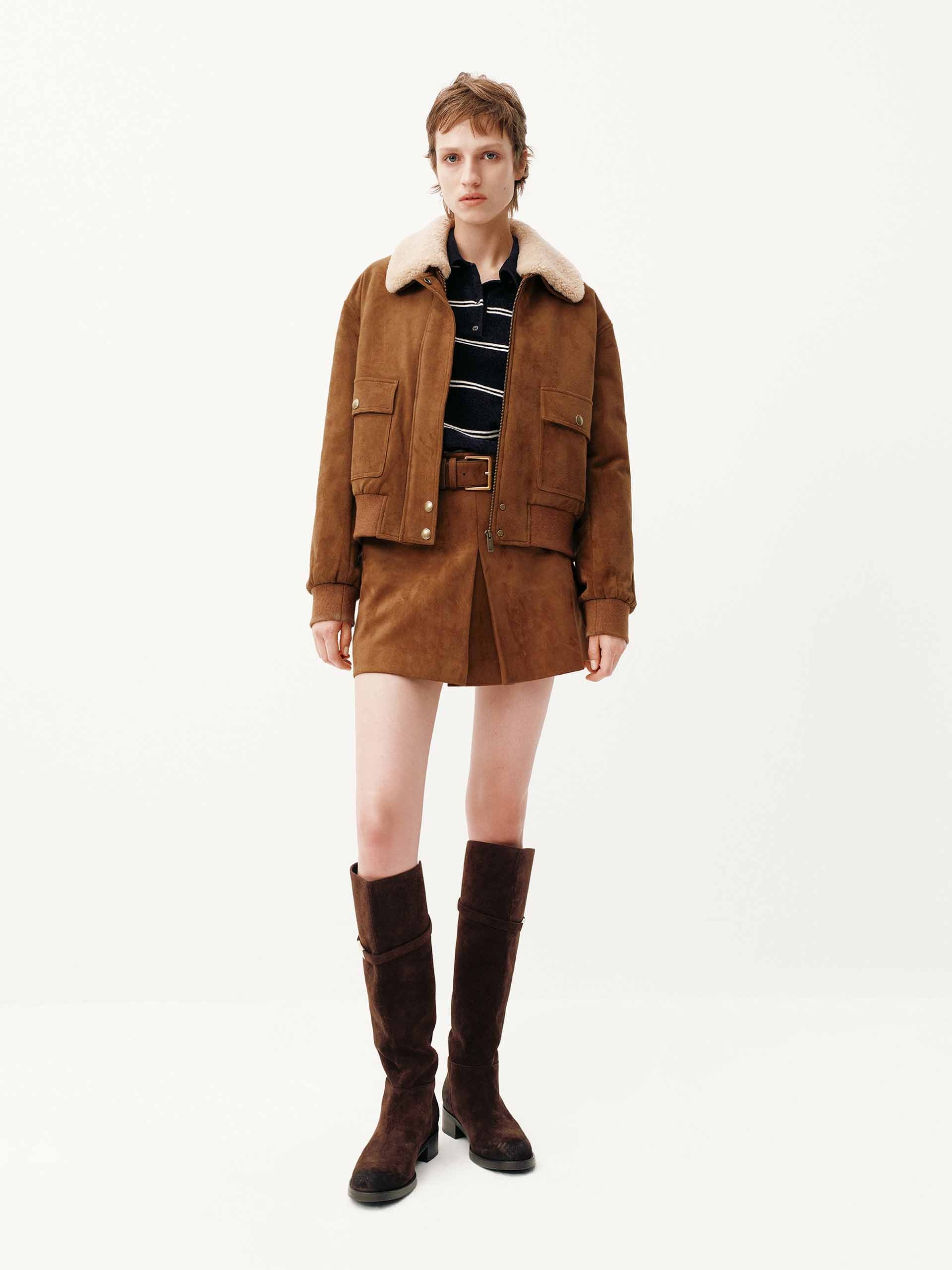 Faux Suede Cropped Coat