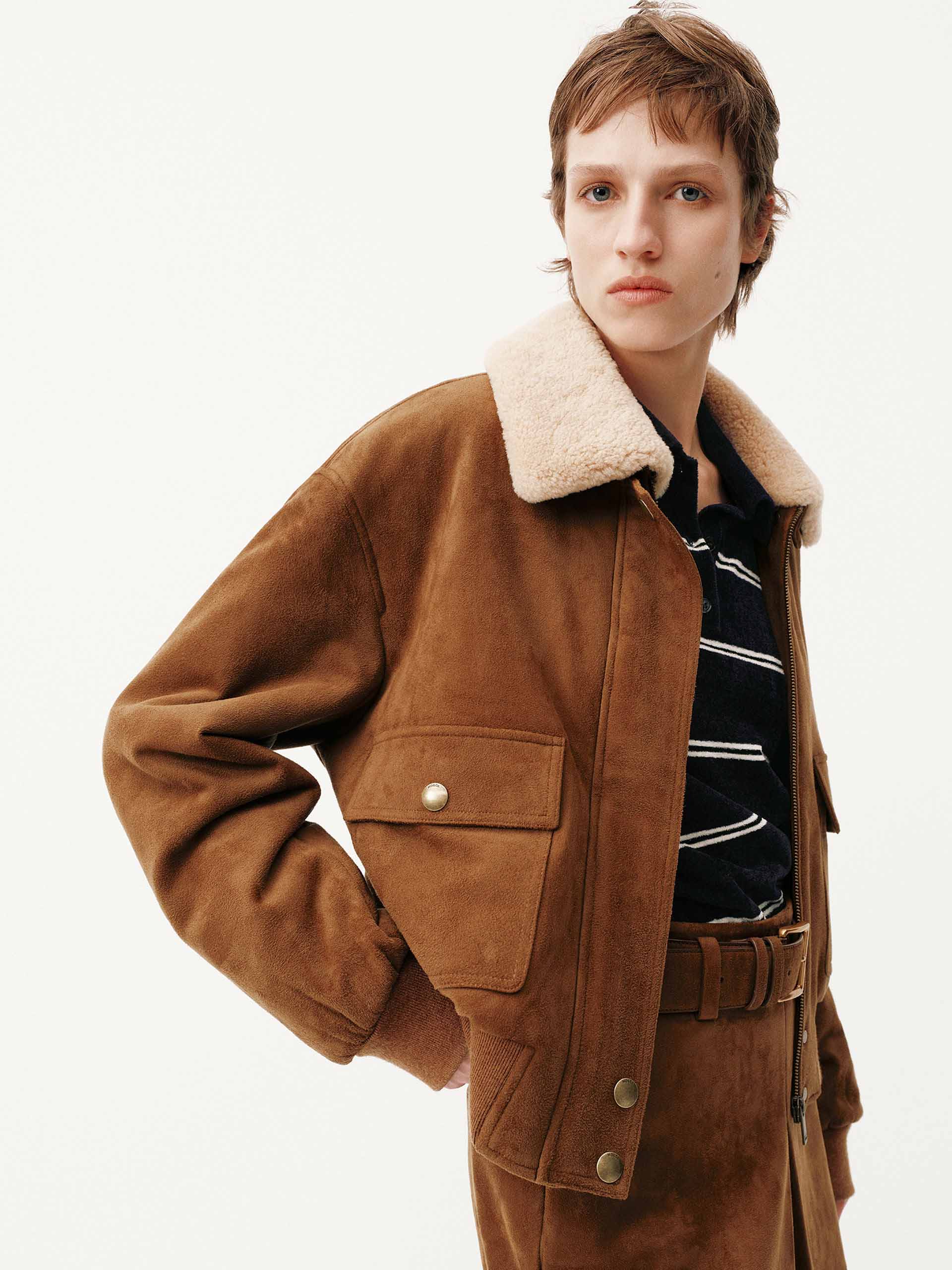 Faux Suede Cropped Coat