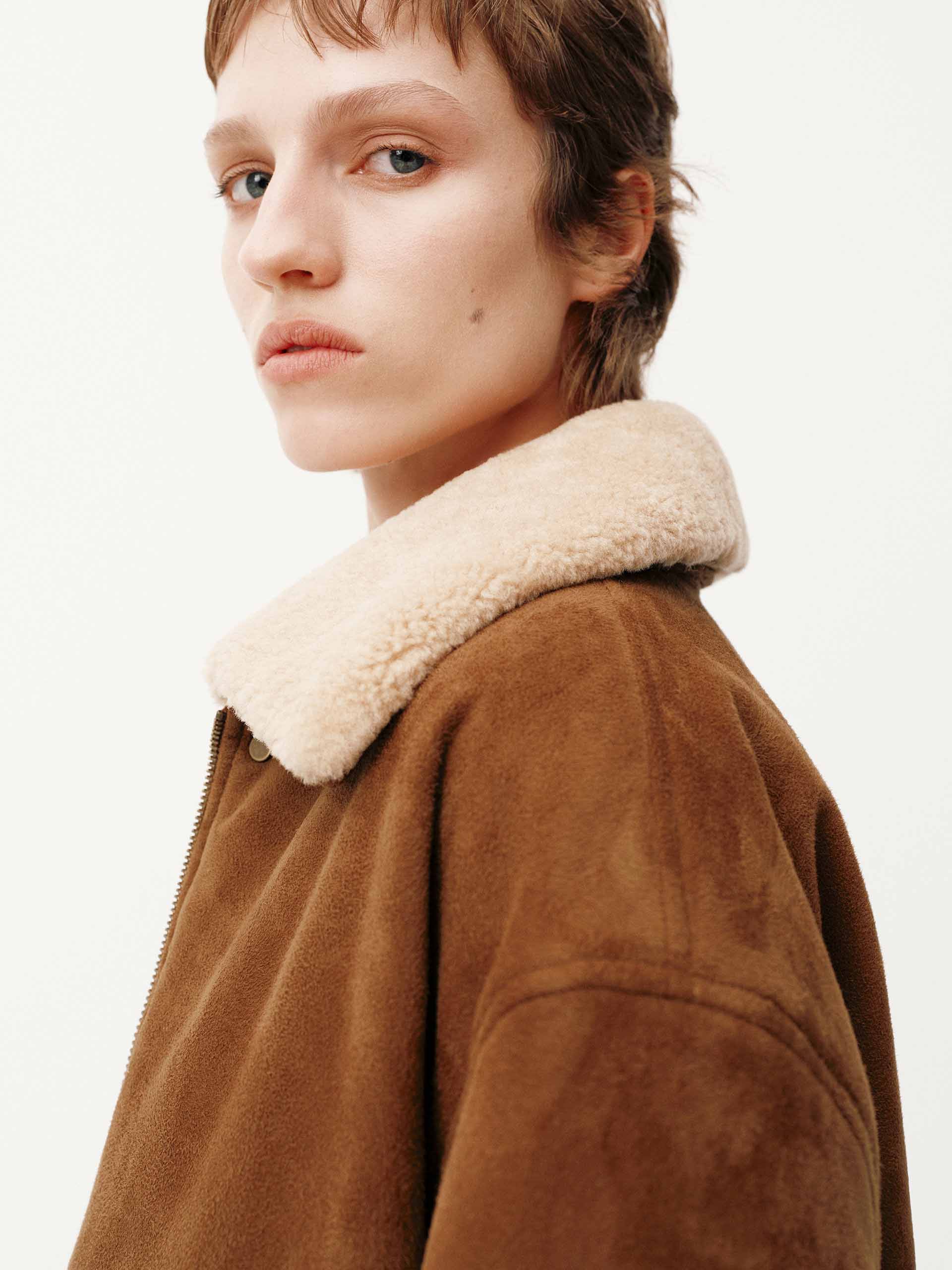 Faux Suede Cropped Coat