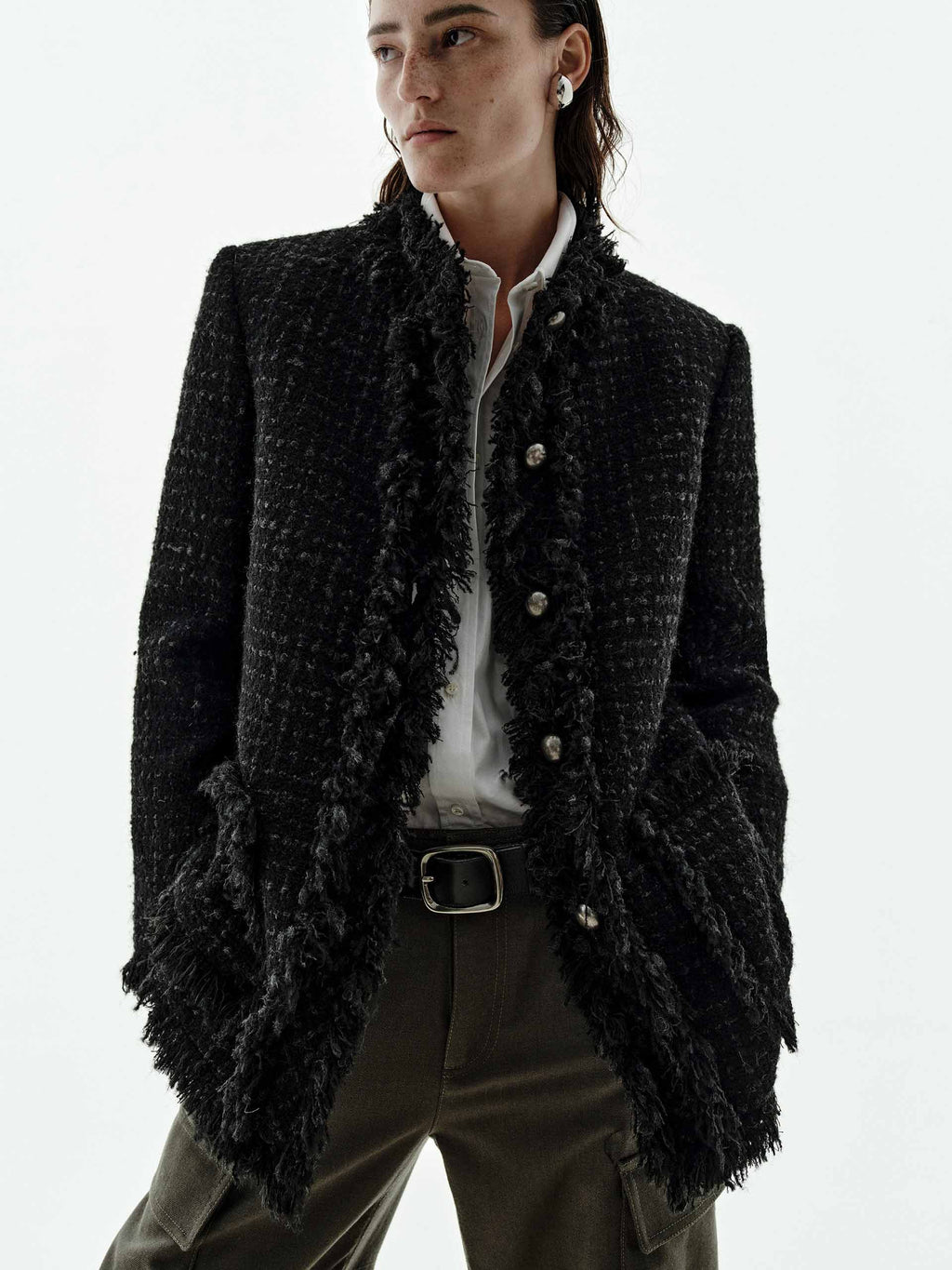 Raw Hem Tweed Coat