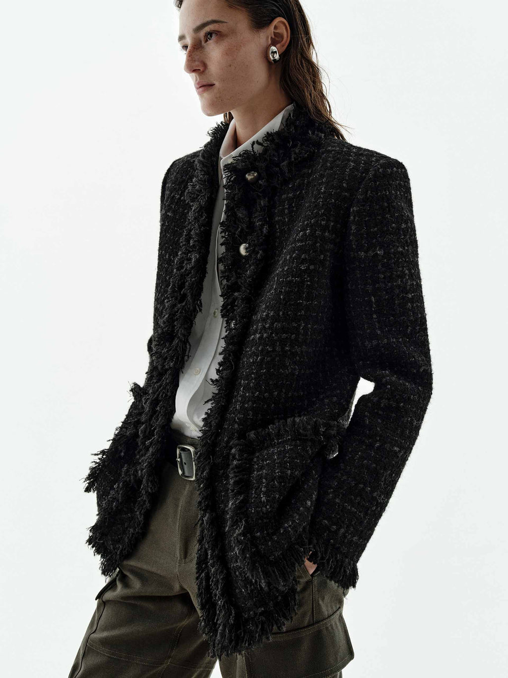 Raw Hem Tweed Coat