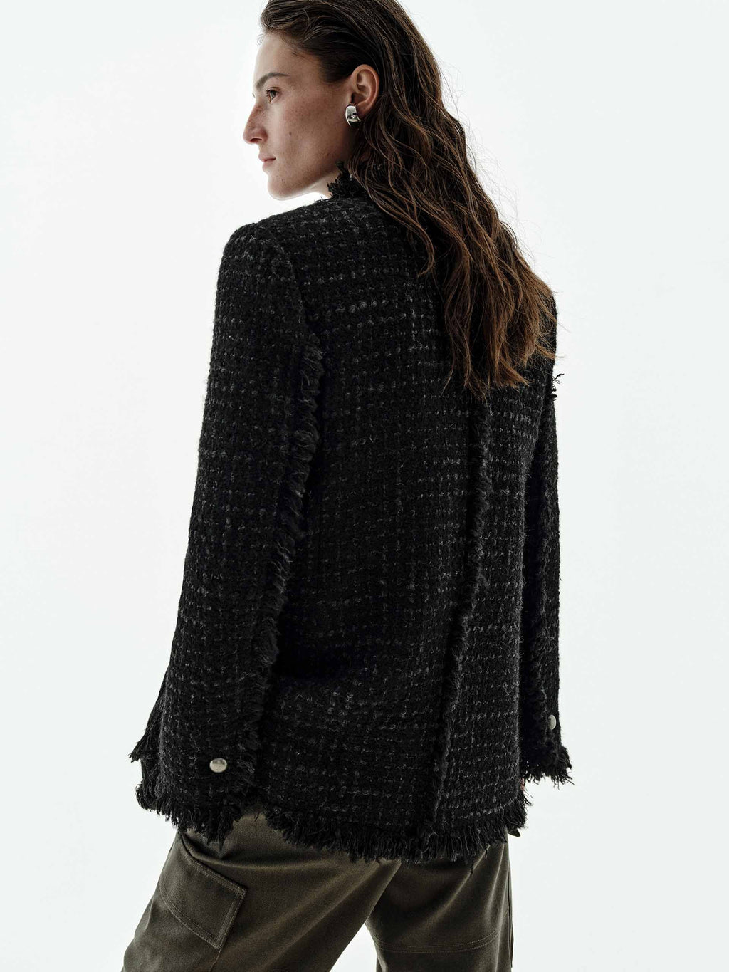 Raw Hem Tweed Coat