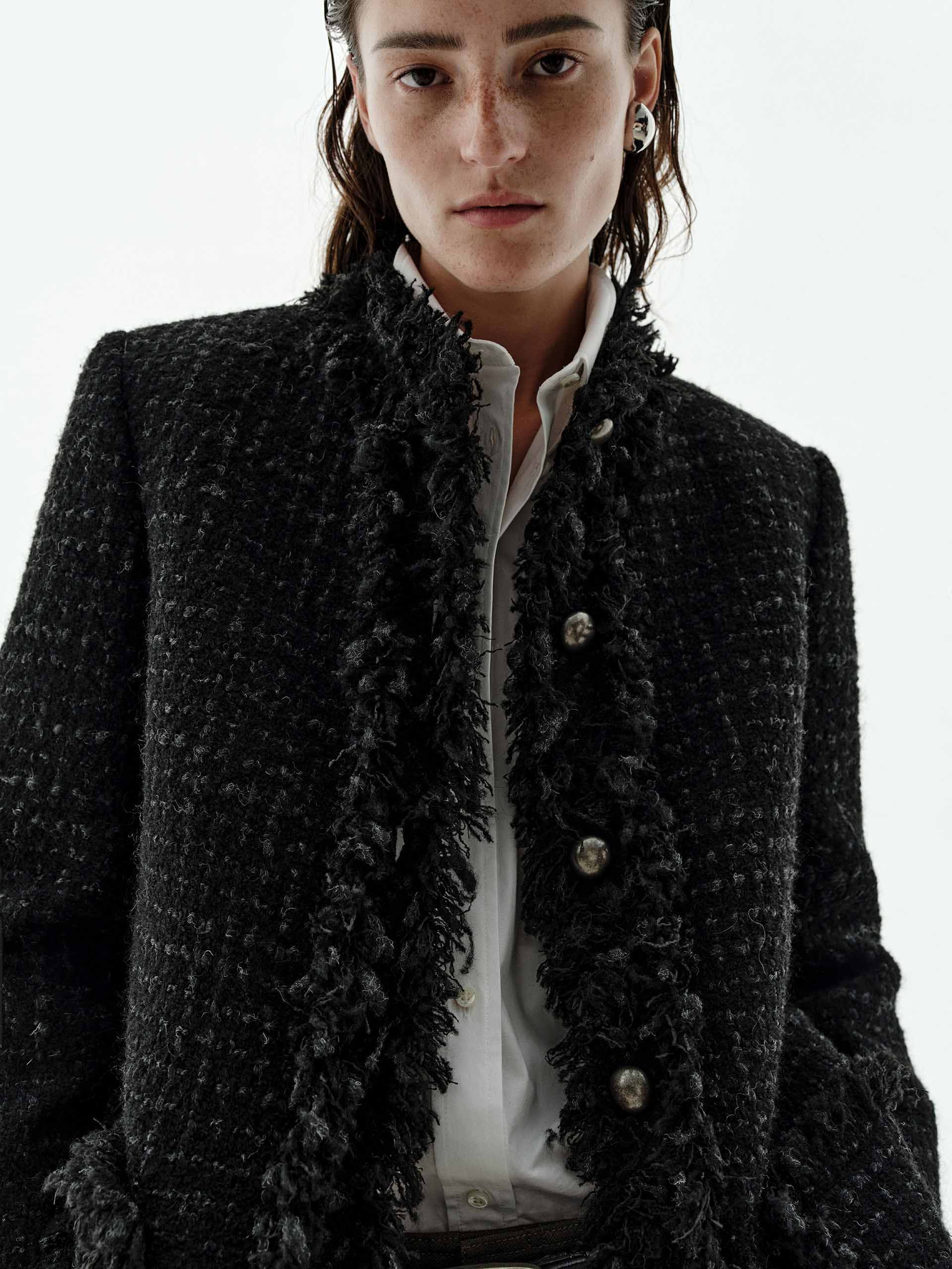 Raw Hem Tweed Coat