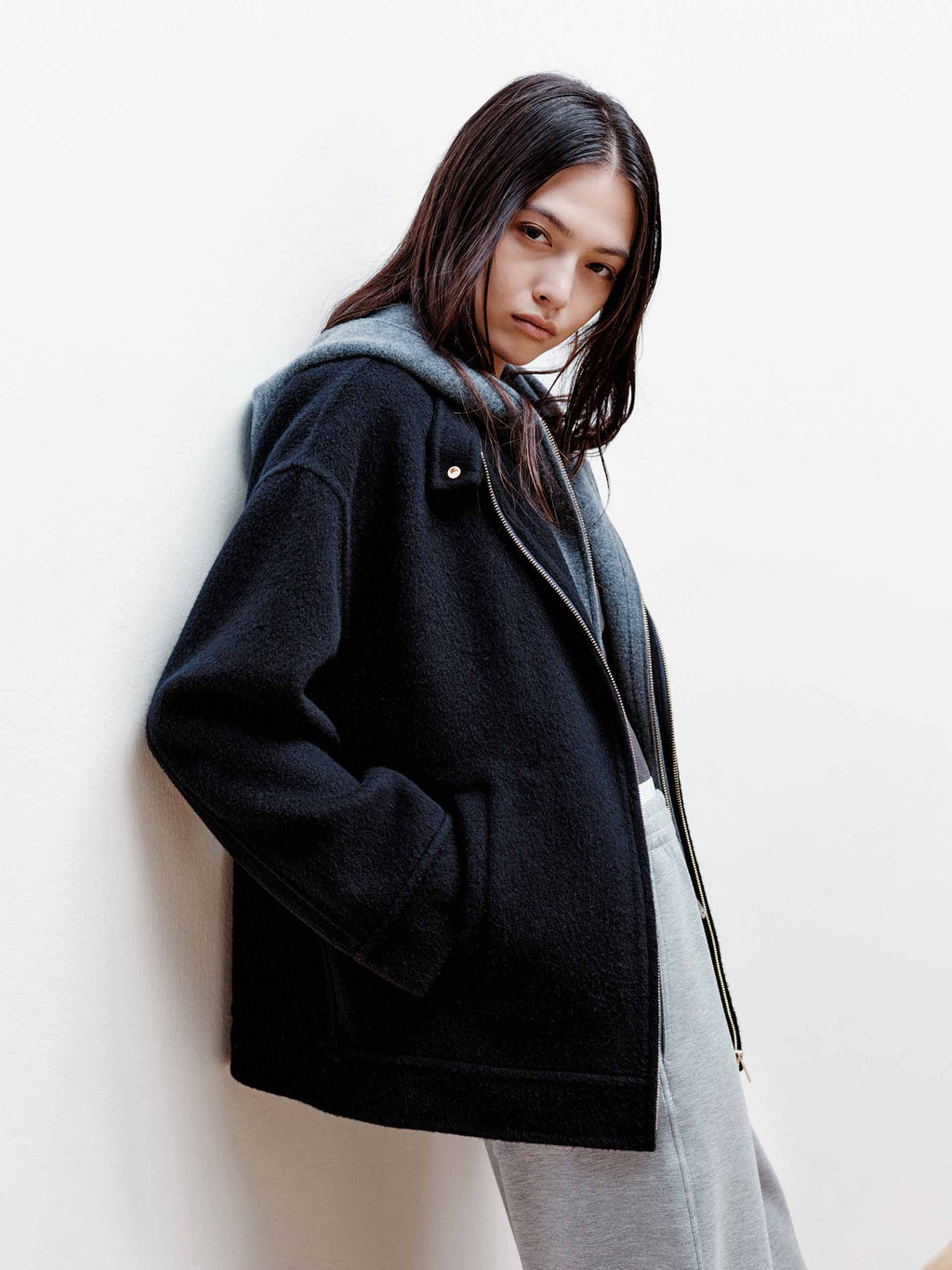 Layered Detail Wool Blend Coat
