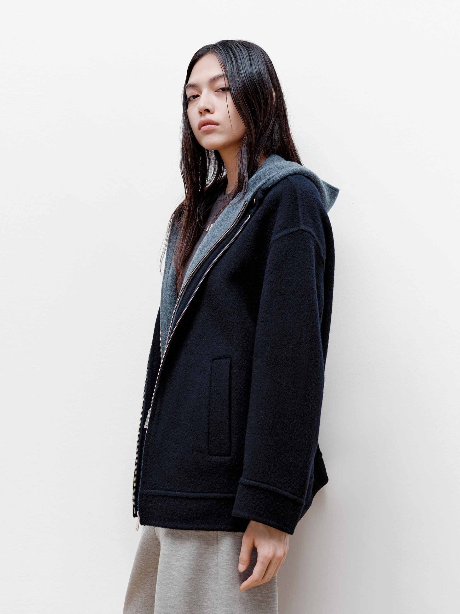 Layered Detail Wool Blend Coat