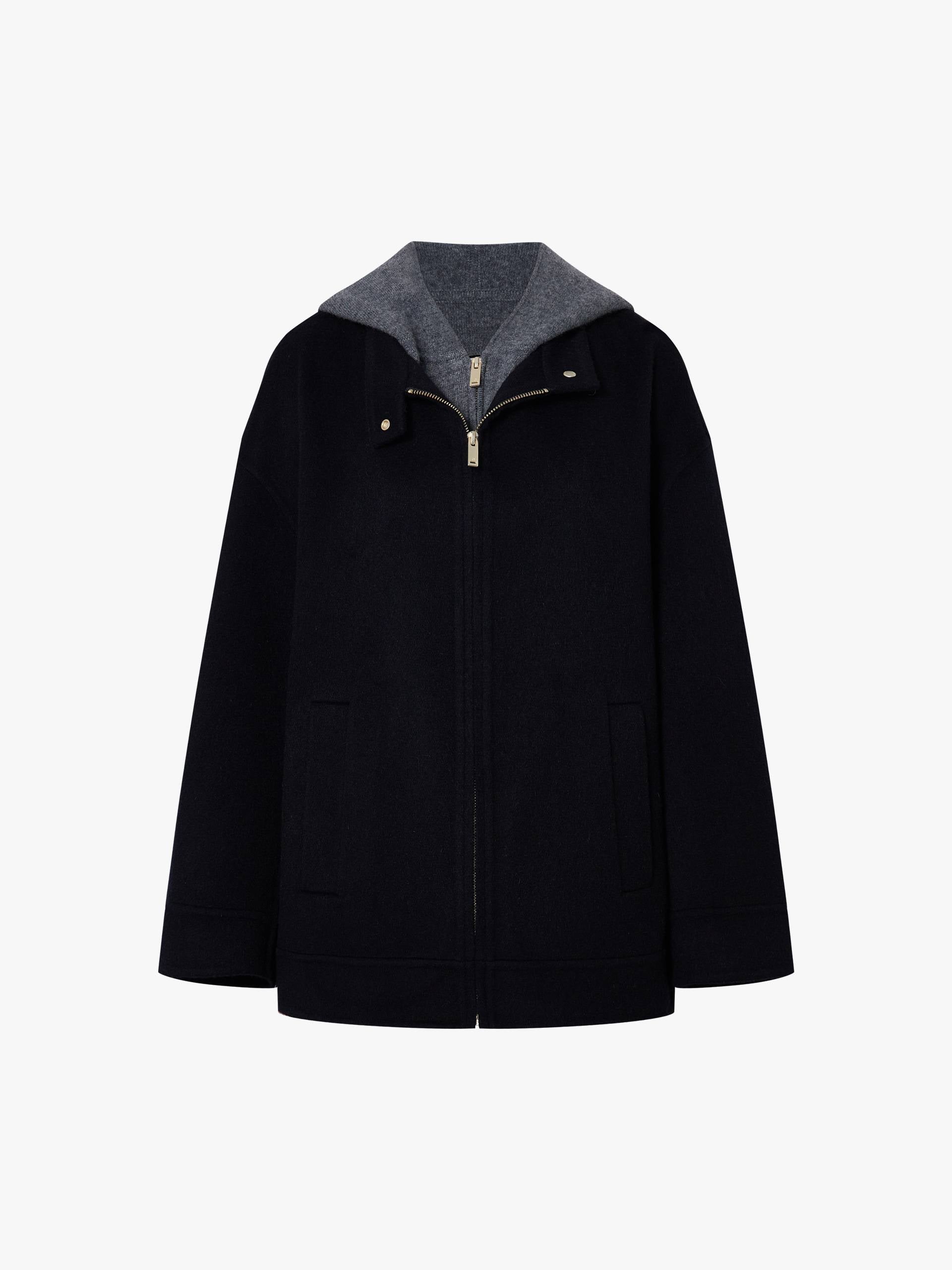 Layered Detail Wool Blend Coat