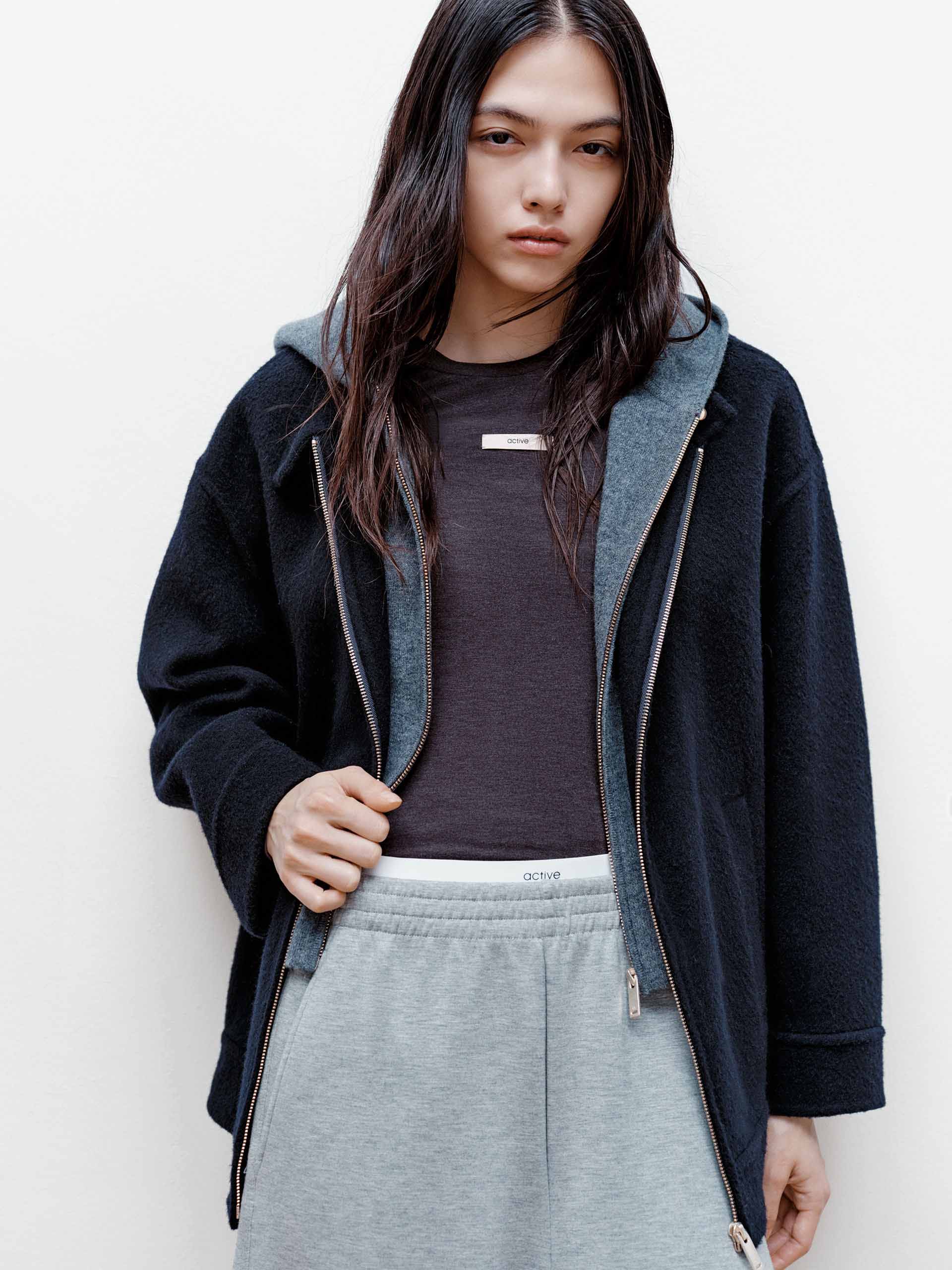 Layered Detail Wool Blend Coat